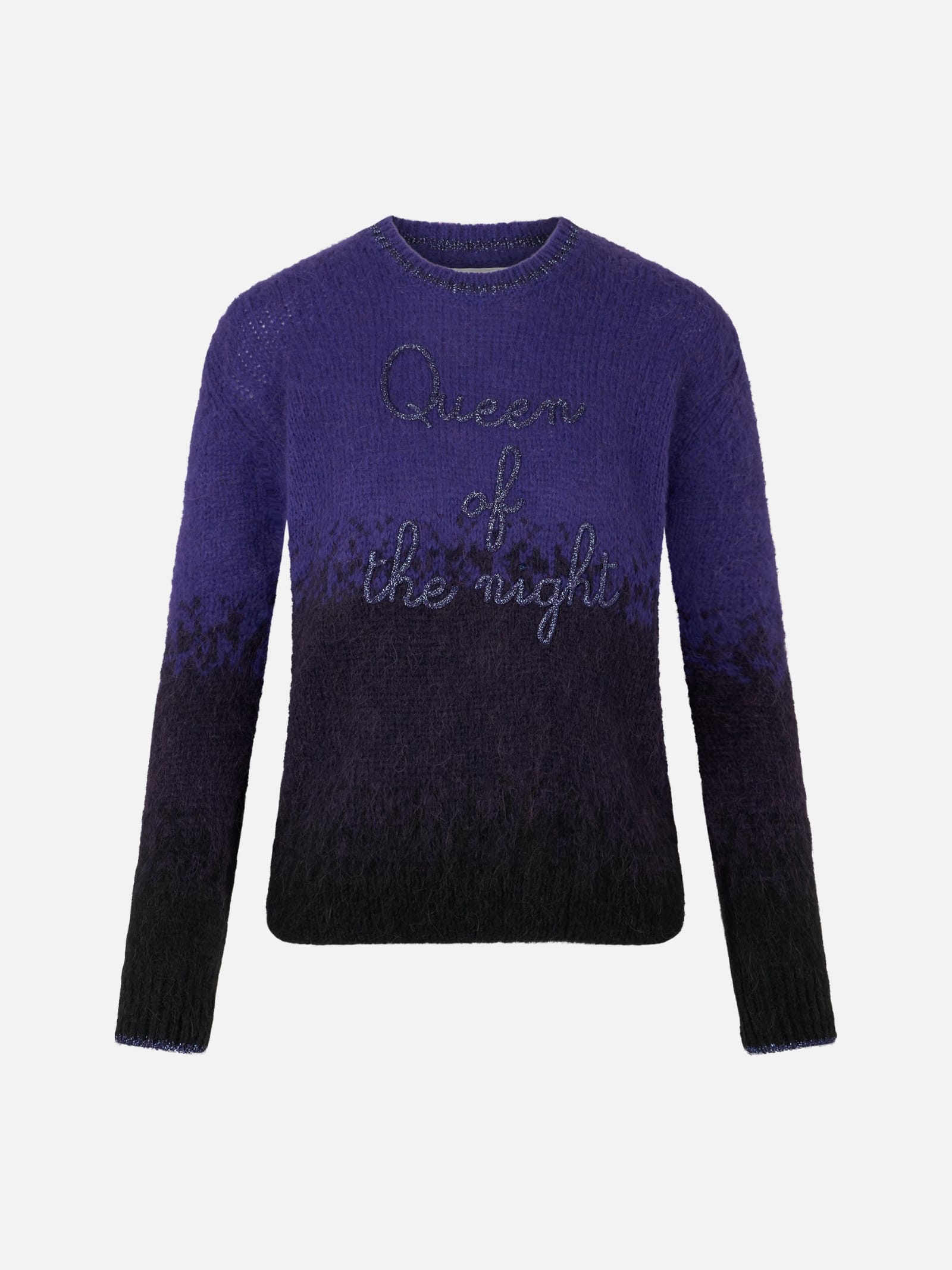 Shop Mc2 Saint Barth Woman Crewneck Soft Sweater With Queen Of The Night Embroidery In Black