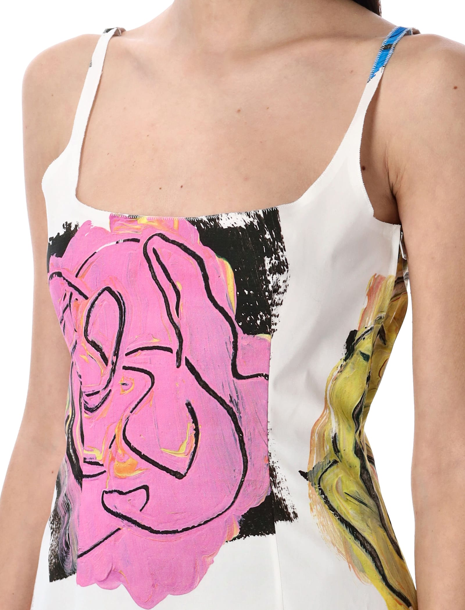Marni Abstract Print Square Neckline Top In White Multi Rose