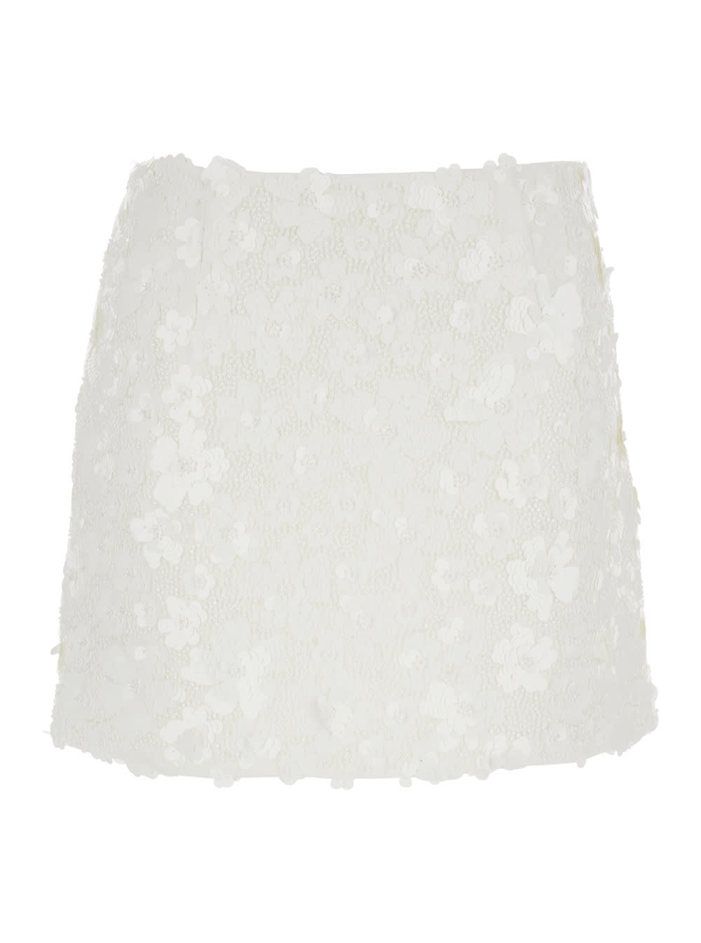 Michael Michael Kors White Miniskirt With All-over Floral Embroidery In Tech Fabric Stretch Woman In White