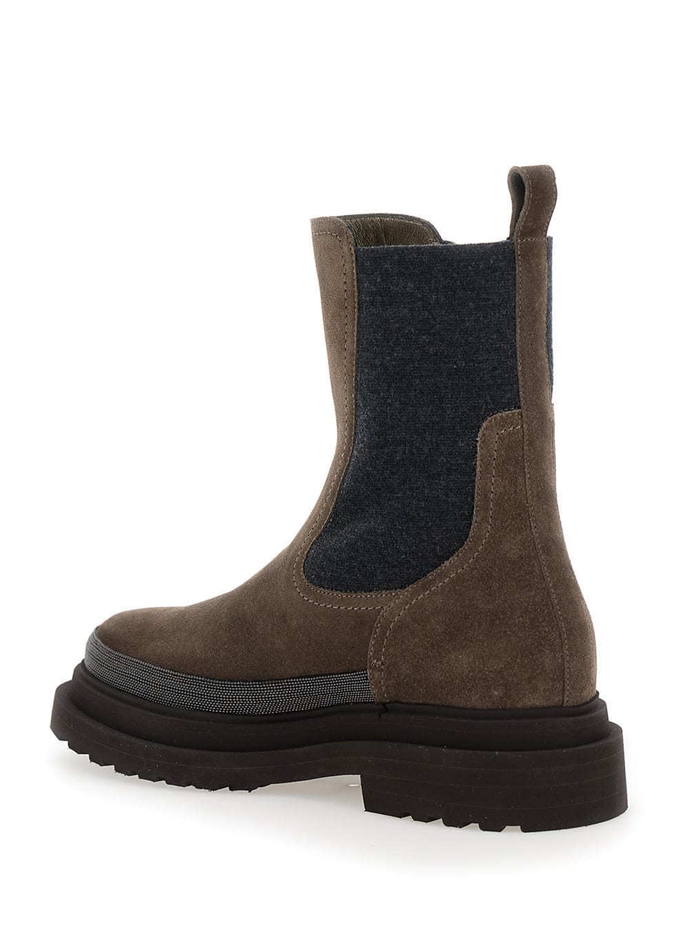 Shop Brunello Cucinelli Brown Ankle Boots With Monile Detail In Suede Woman