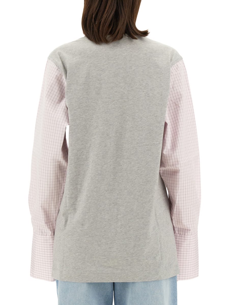 Shop Dries Van Noten T-shirt With Contrasting Sleeves In Grey