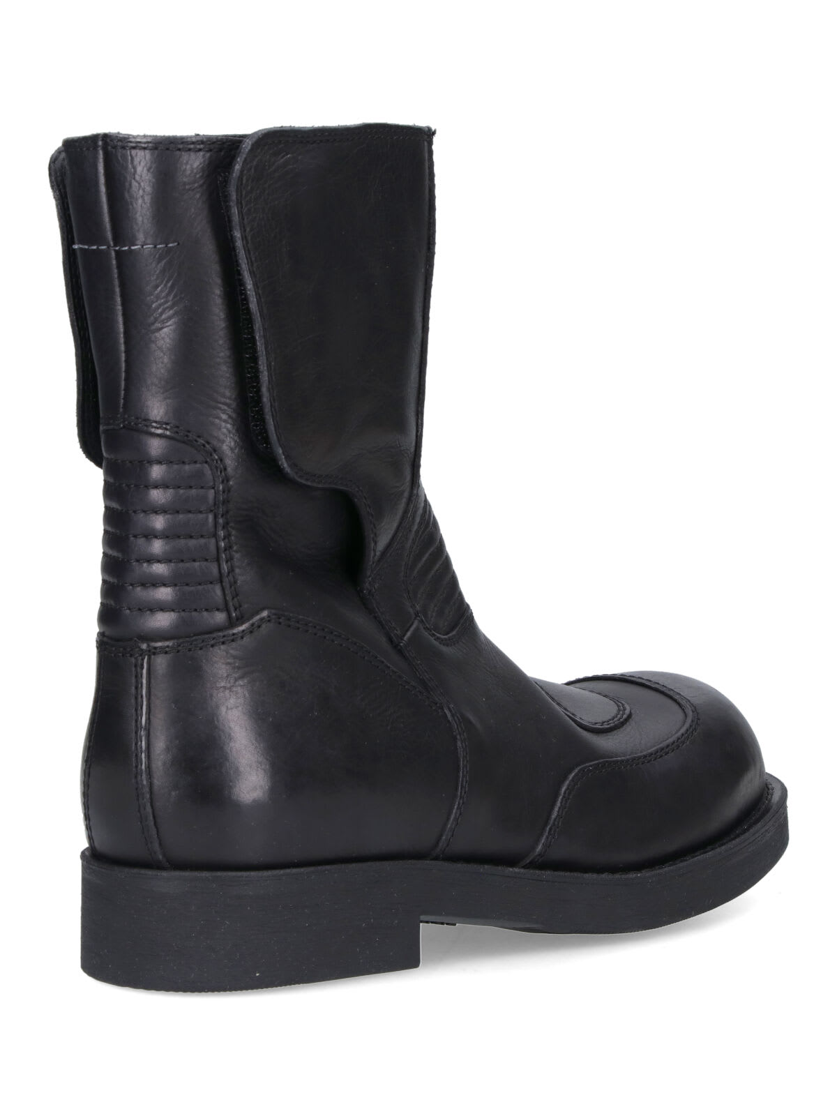 Mm6 Maison Margiela Block Heel Mid-calf Ribbed Ankle Boots In Black