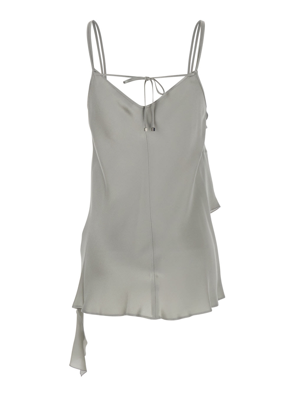 Antonelli Danimarca Green Top With Adjustable Spaghetti Straps And Front Asymmetric Ruffle In Satin Woman In Green