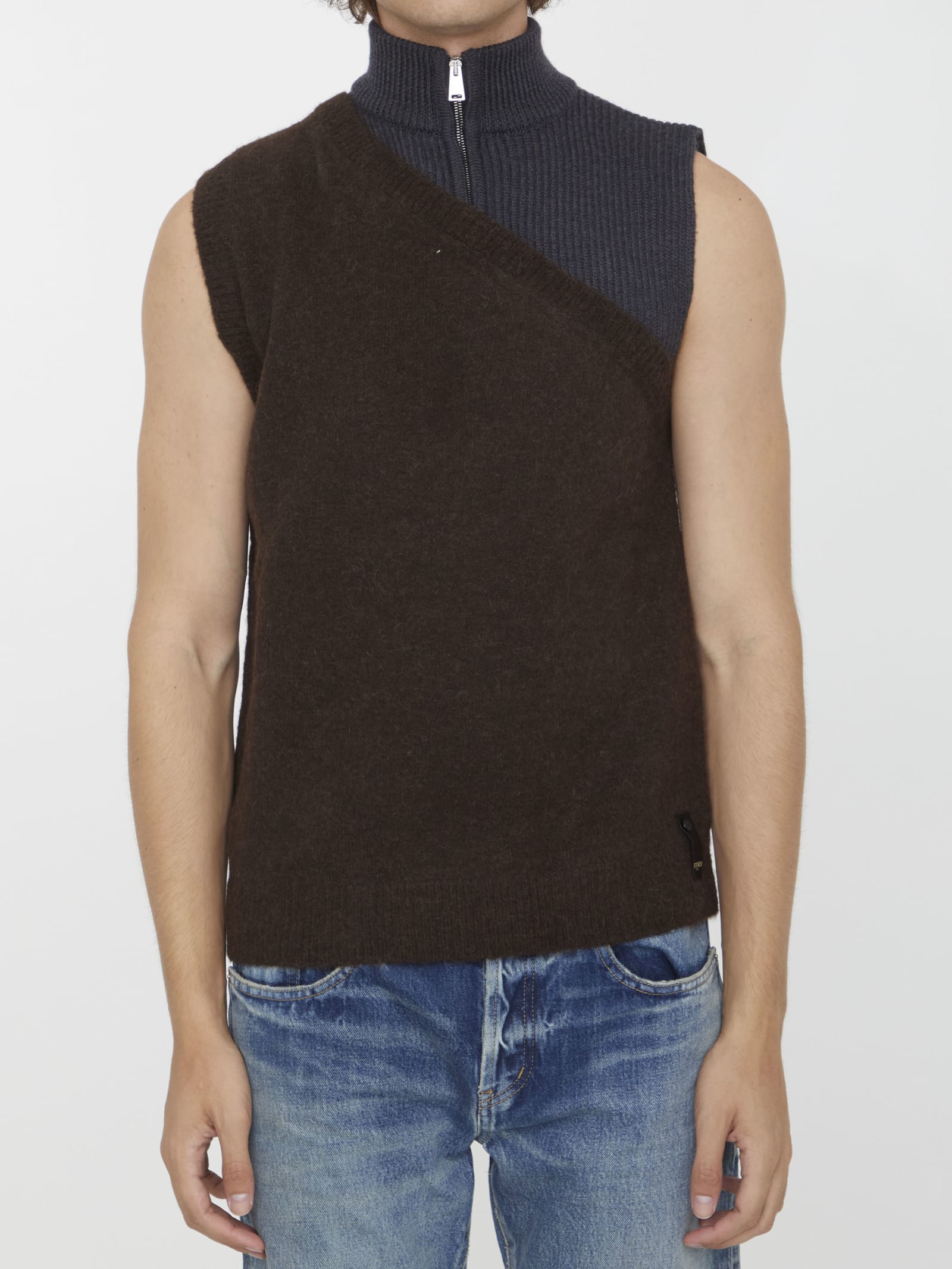 Fendi Paneled Wool Sleeveless Sweater Vest In Multicoloured