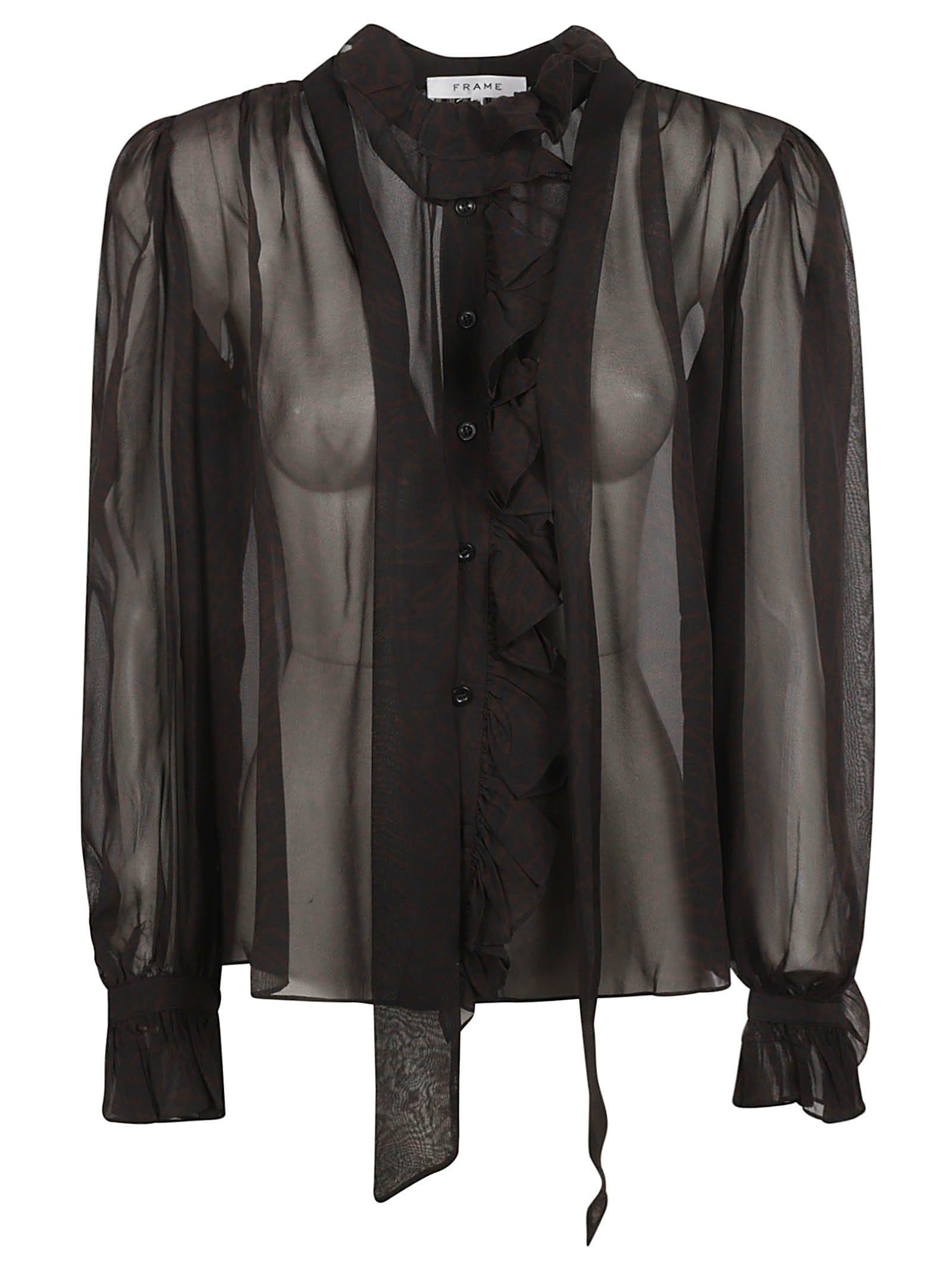 Shop Frame Ruffle Front Button Up Shirt In Espresso