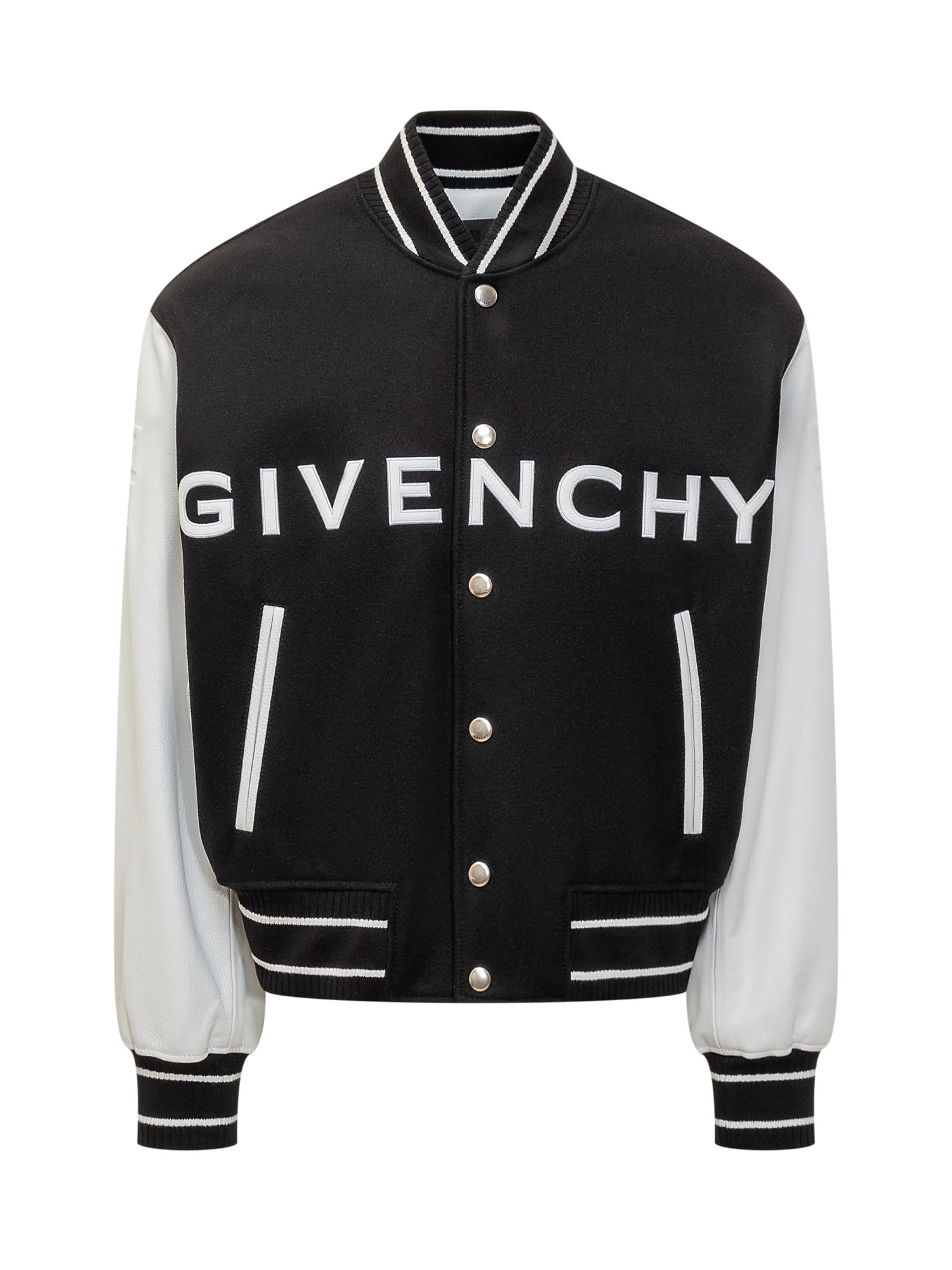 Shop Givenchy Wool And Leather Bomber Jacket In Black/white