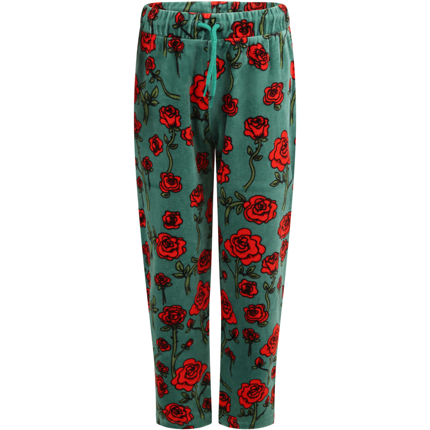 Mini Rodini Green Sweatpants For Girl With Red Roses
