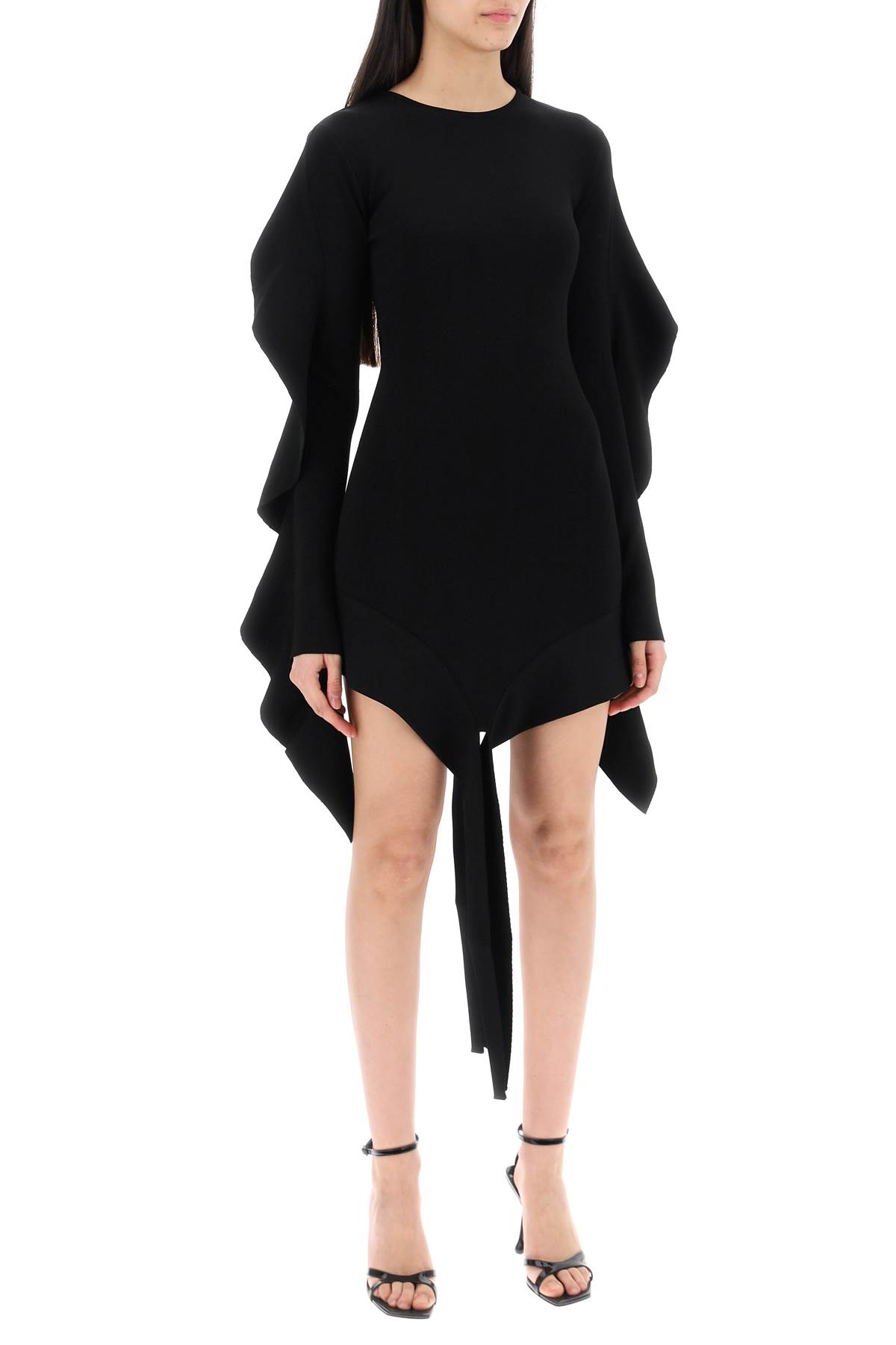 Shop Mugler Asymmetric Mini Dress With Ruffle Details In Black