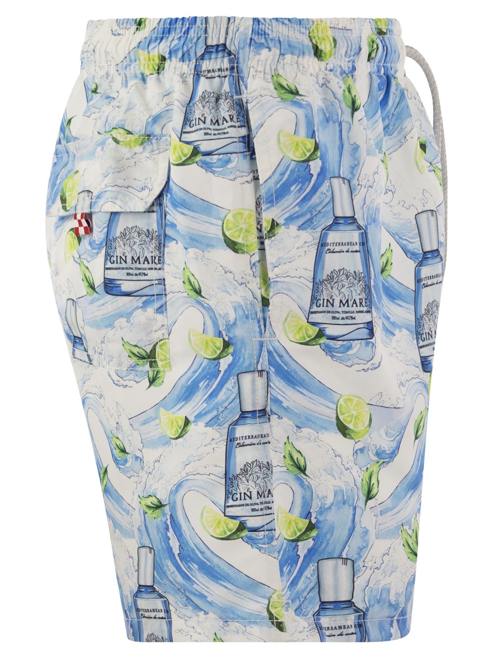 Shop Mc2 Saint Barth Gustavia Swimming Costume With Gin Mare Print Special Edition In Light Blue