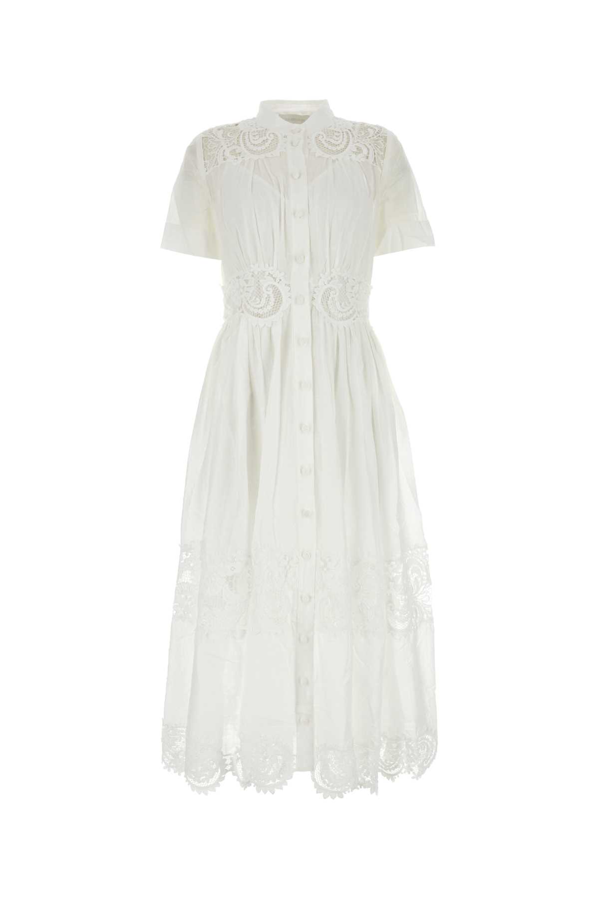 Shop Zimmermann White Cotton Pop Shirt Dress In Ivory