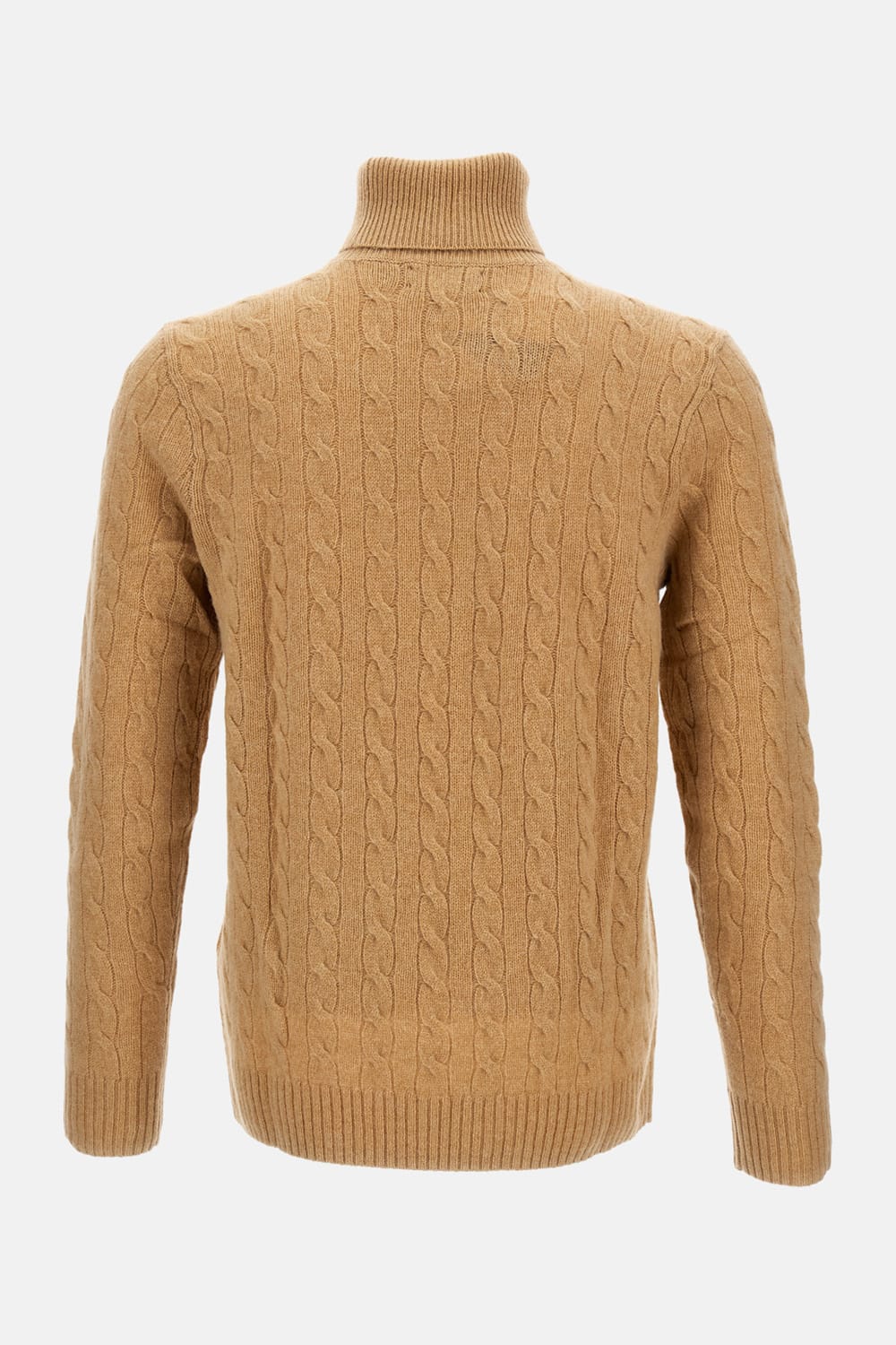 Polo Ralph Lauren Cable Knit Turtleneck Sweater With Embroidered Logo In Brown