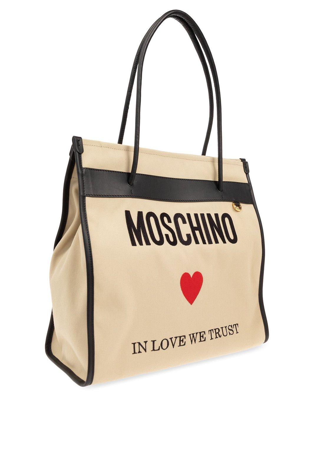 Shop Moschino Open-top Shopper Bag In Beige