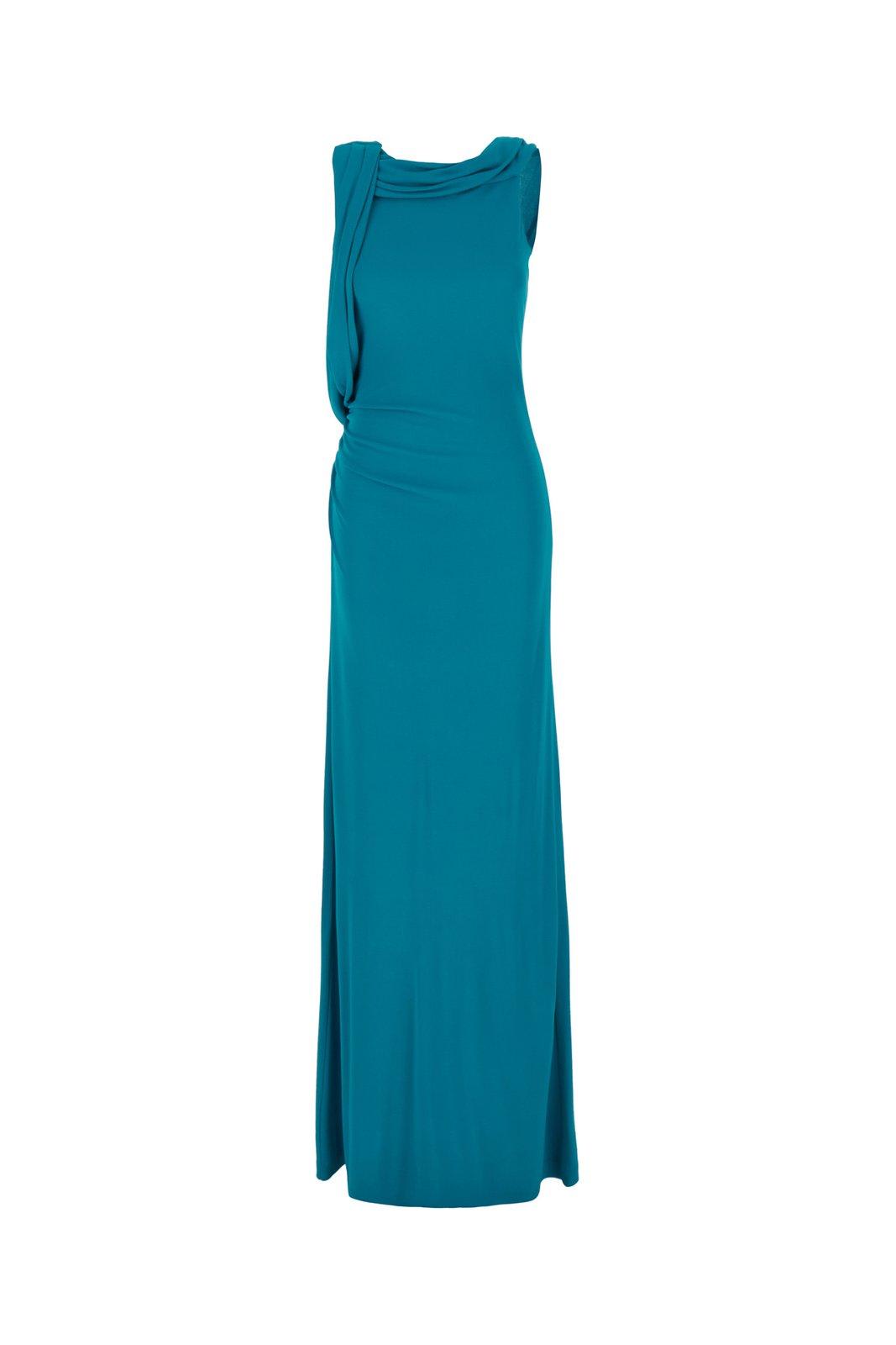 Alberta Ferretti Ruched Detail Crepe Maxi Dress In Blue