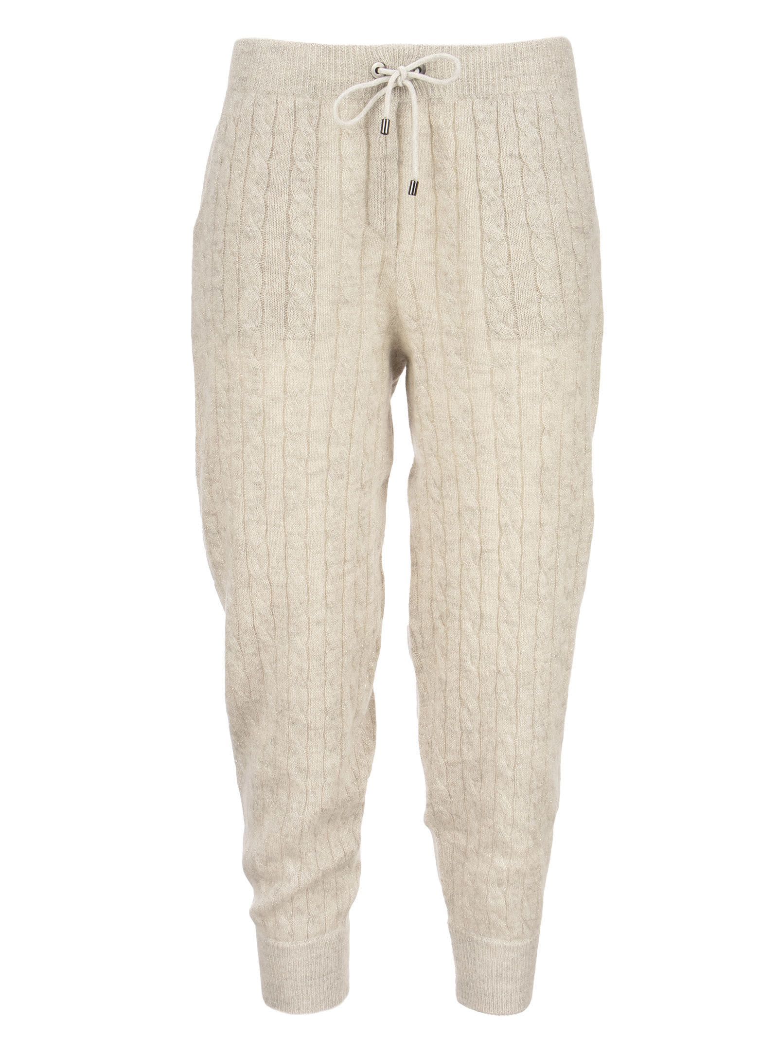 Brunello Cucinelli Wool And Mohair Sparkling Cable Knit Trousers