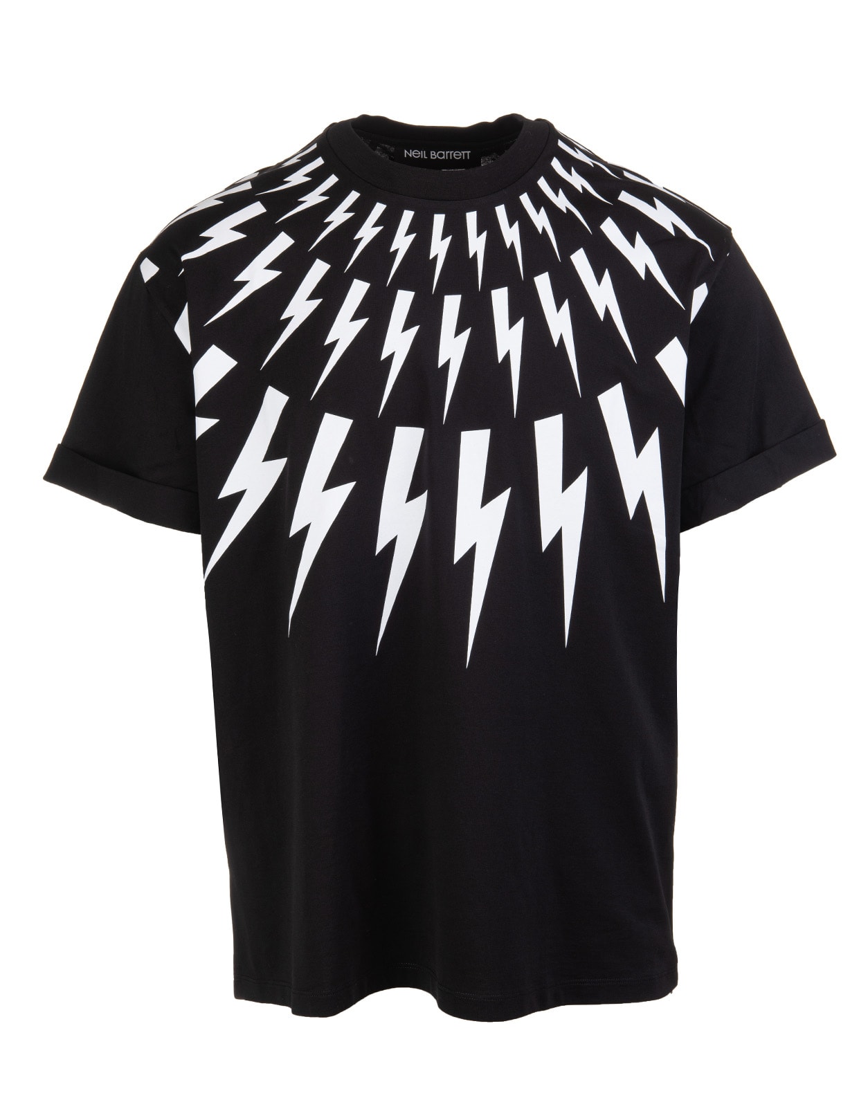 Neil Barrett Man Black T-shirt With Fair Isle Thunderbolt Print