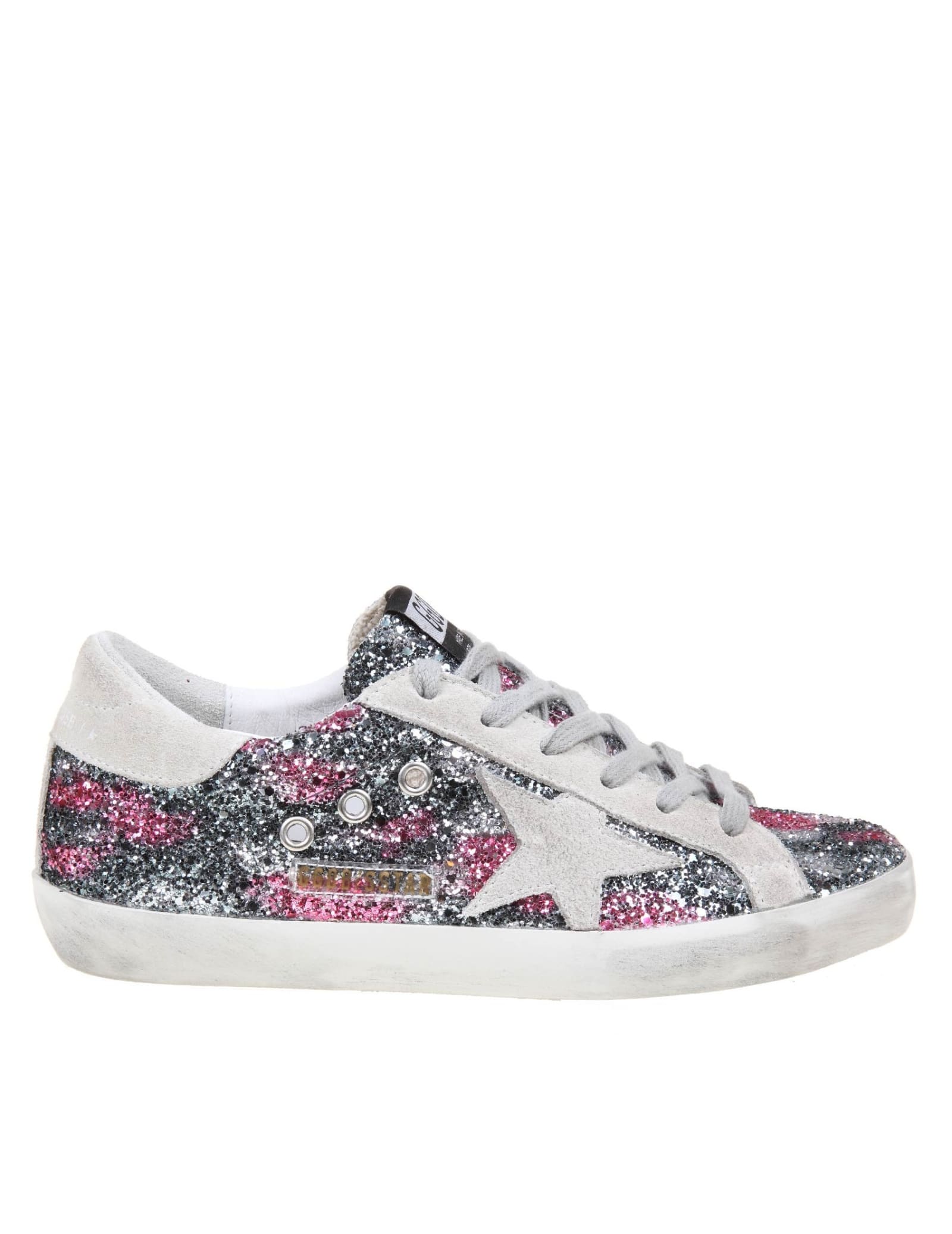 Buy Golden Goose Super Star Sneakers In Glitter Leopard online, shop Golden Goose shoes with free shipping