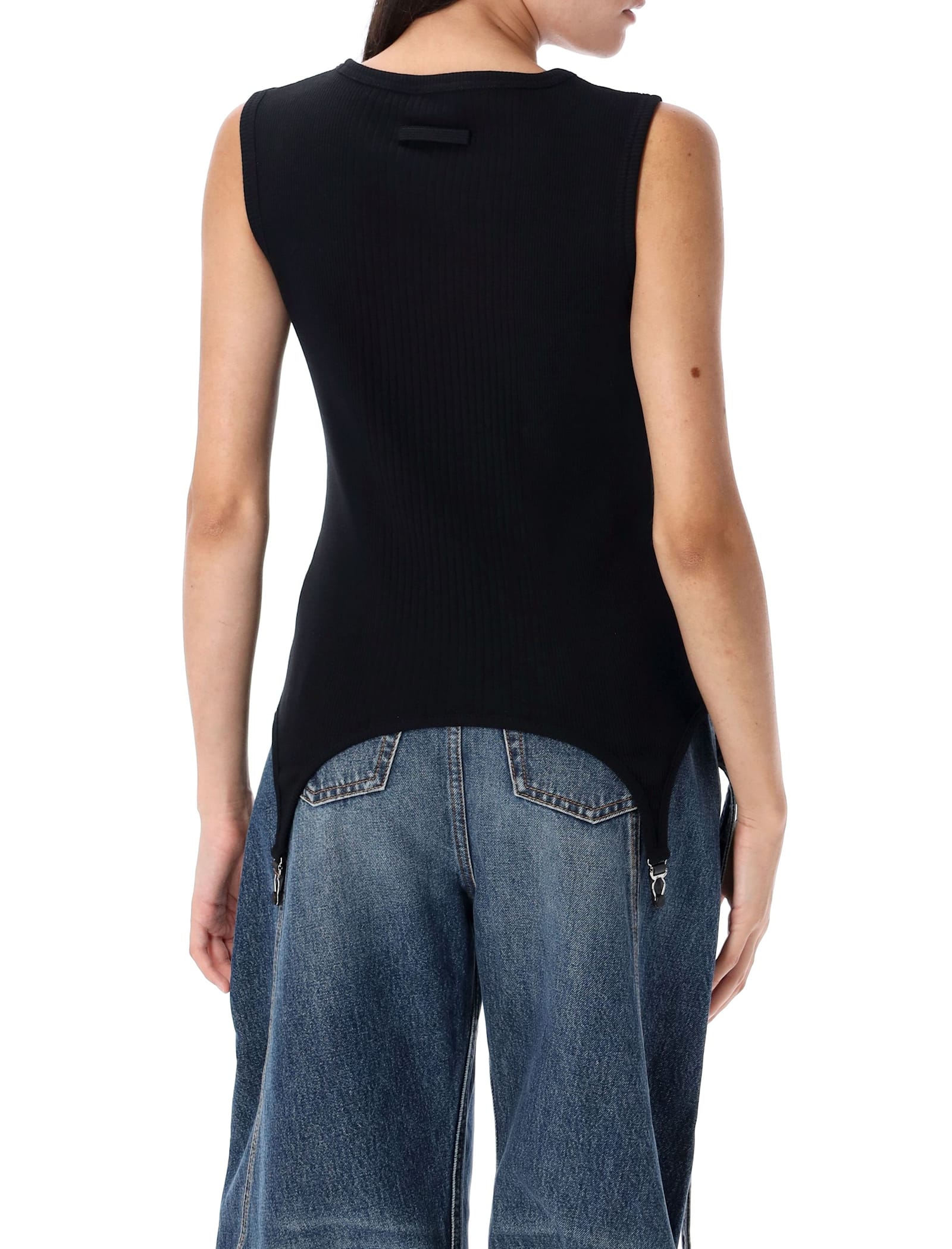 Jean Paul Gaultier Suspender Ribbed Tank Top In Black