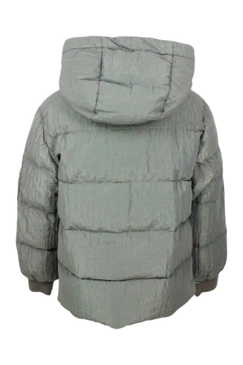 Shop C.p. Company Down Jacket In Real Goose Down In Saint-peter Fabric In Wrinkled Effect Garment Dyed. Full Zip Closu In Military