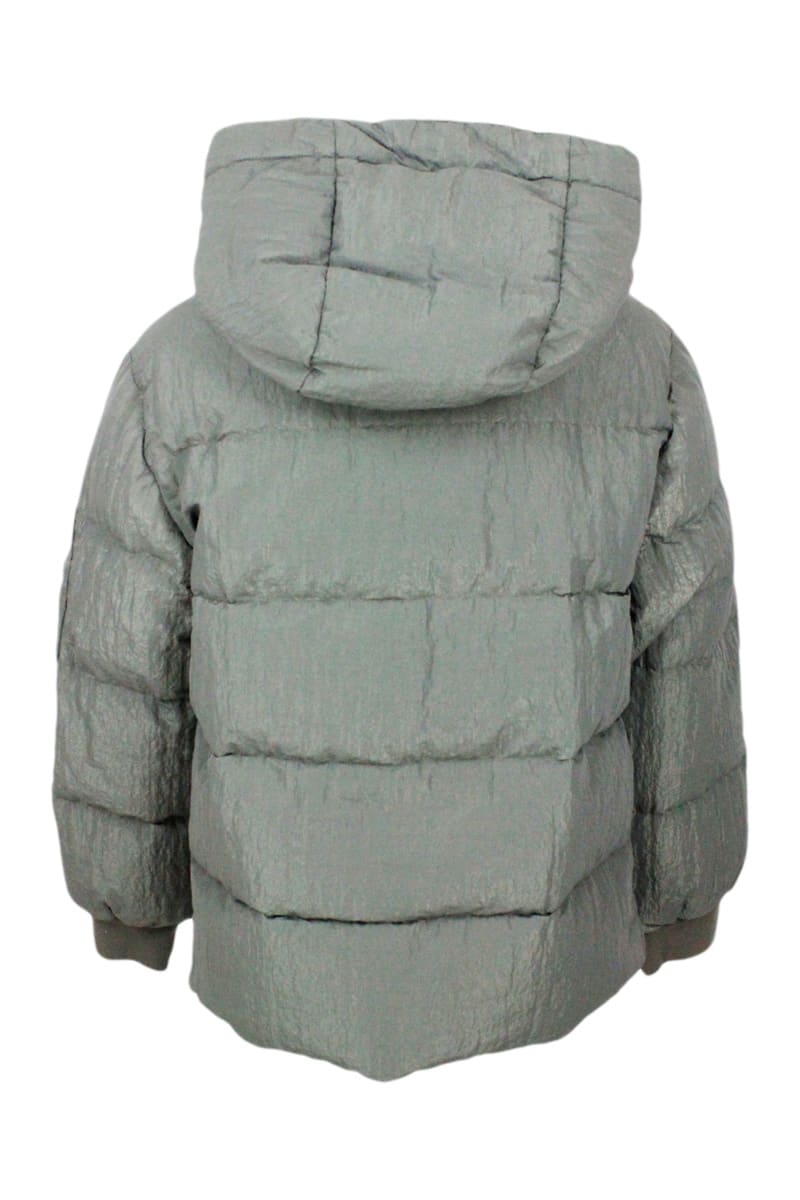 C.p. Company Down Jacket In Real Goose Down In Saint-peter Fabric In Wrinkled Effect Garment Dyed. Full Zip Closu In Green