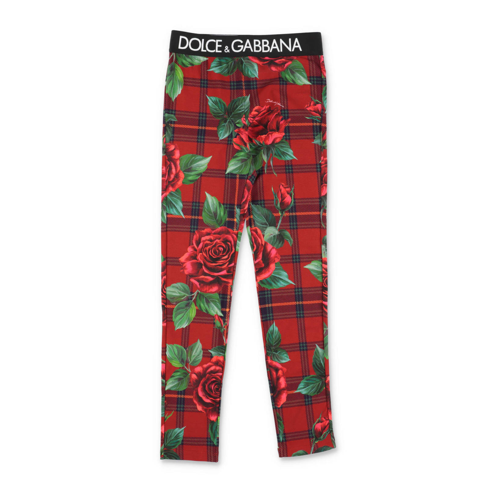 Dolce & Gabbana Leggings Rosso Tartan Tema Back To School In Cotone Stretch Bambina