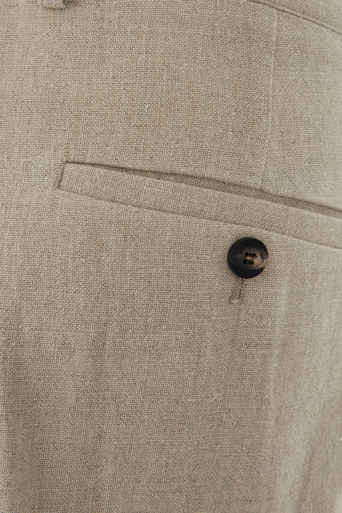 Ferragamo Linen Trousers With Pockets And Loops In Sand Black