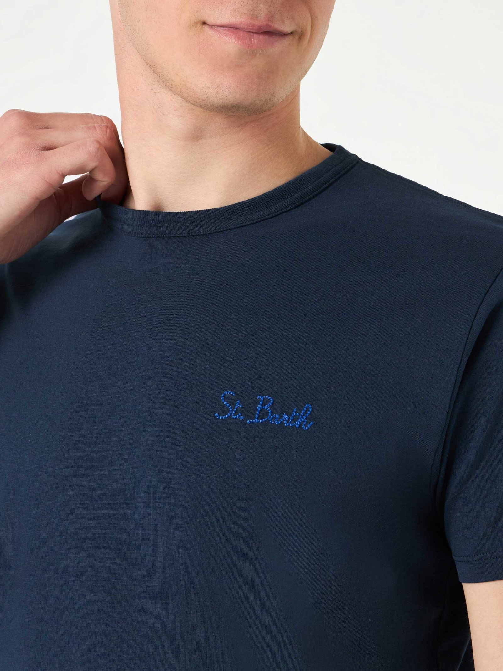 Shop Mc2 Saint Barth Garment Dyed Blue Man T-shirt