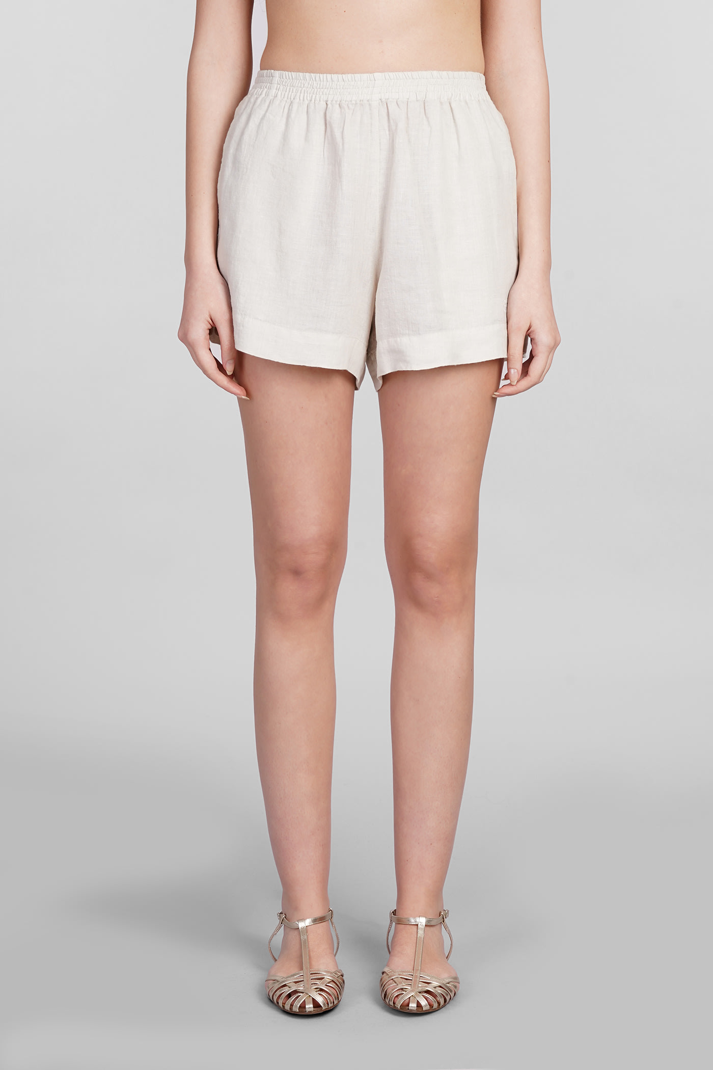 Mc2 Saint Barth Meave Shorts In Beige Linen In Gold
