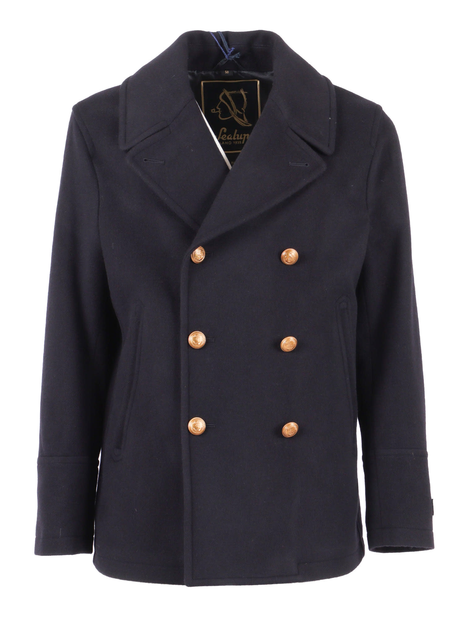 Sealup Elegant Misto Cashmere Peacoat With Hand-embroidered Anchor Detail In Blue