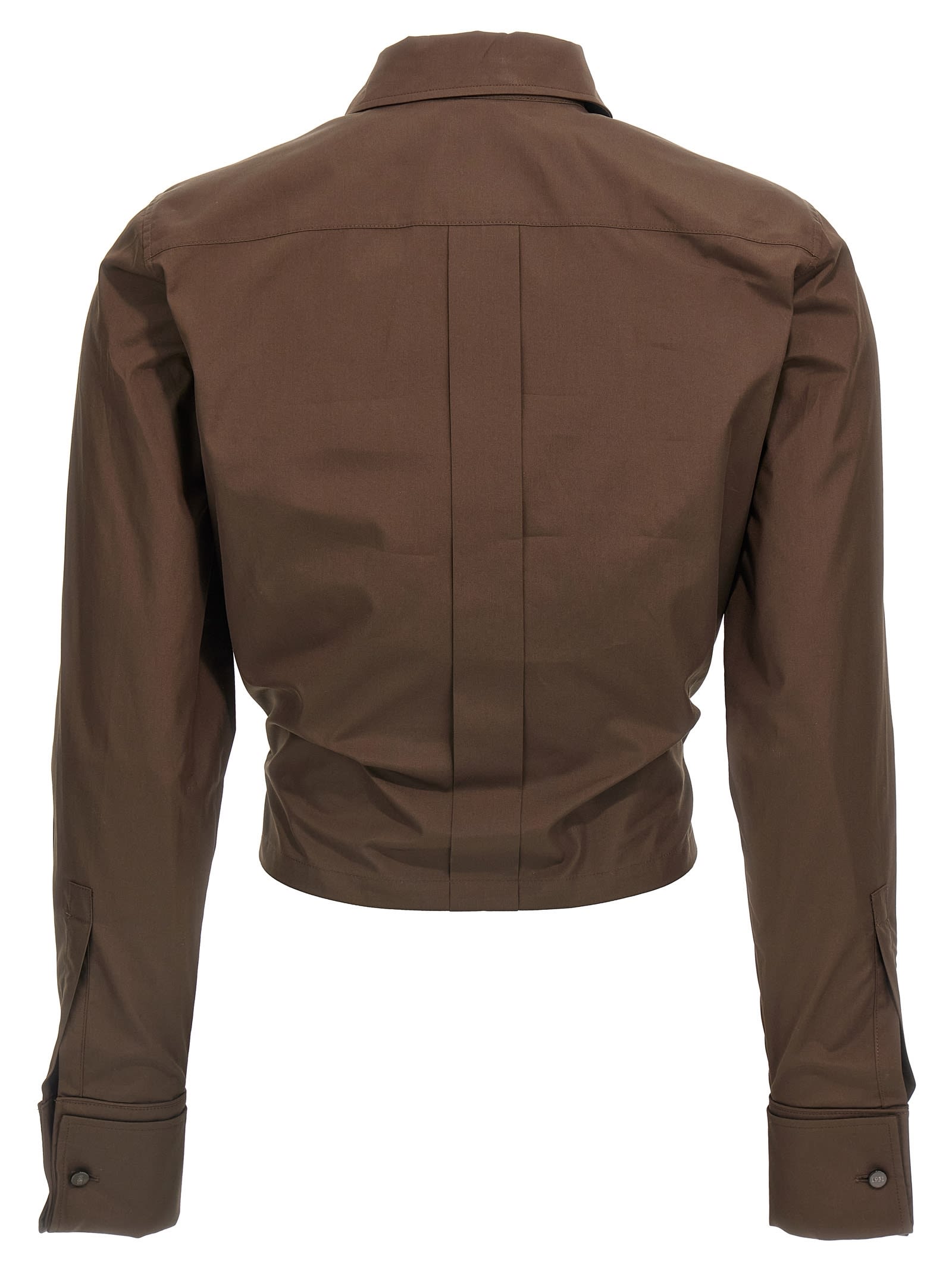Max Mara Cropped Collared Shirt Elasticated Hem In Brown