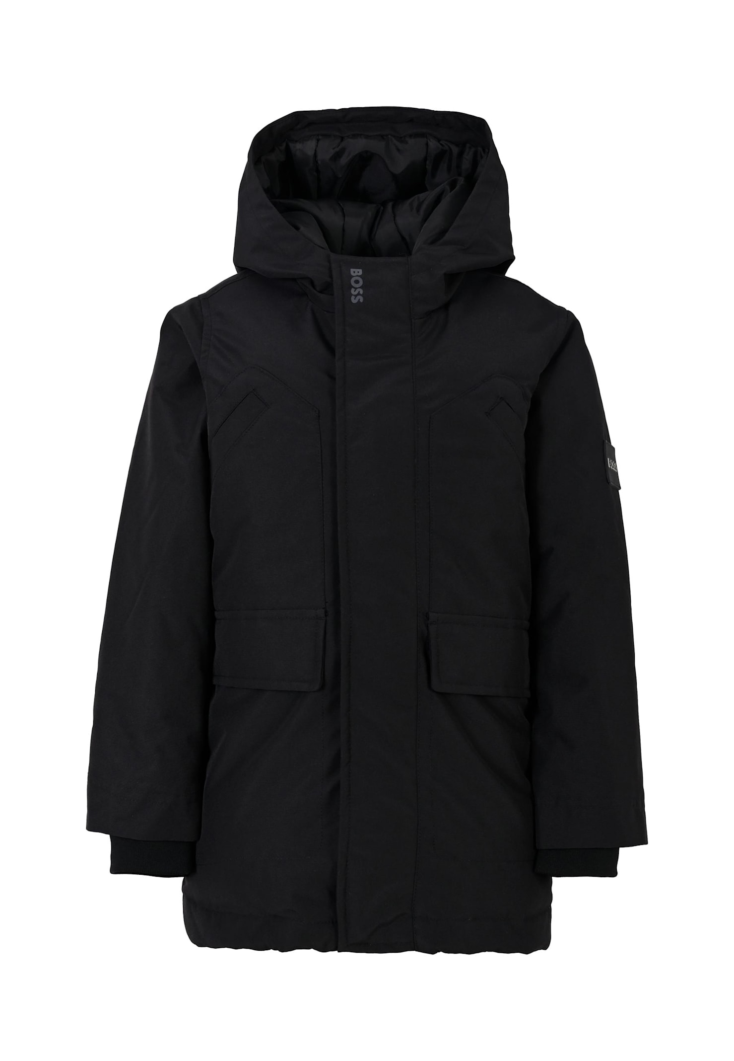 Hugo Boss Kids' Black Parka For Boy With Logo