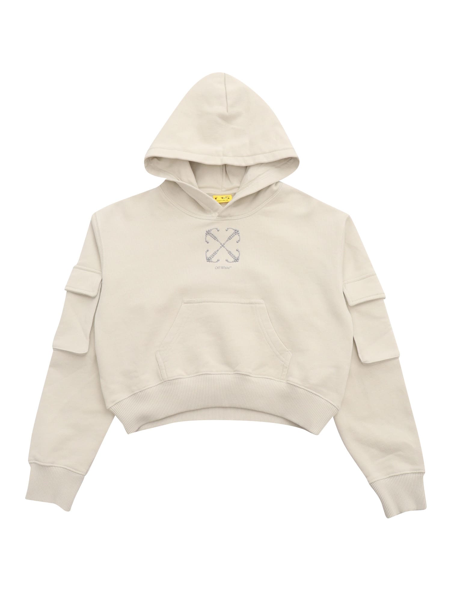Off-white Cargo Hoodie Crop Light Grey - Silver In Grey