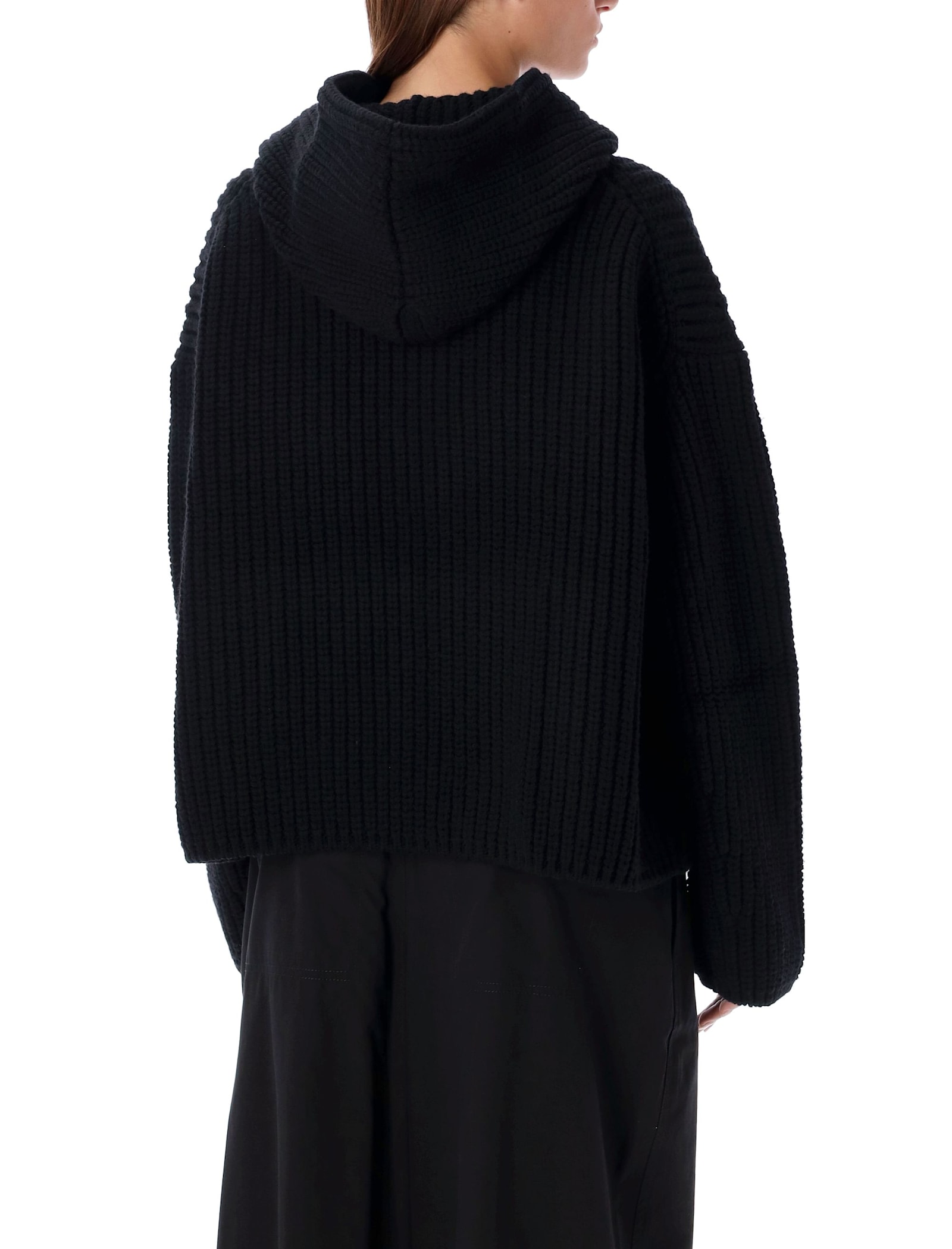 Shop Junya Watanabe Ribbed Knit Oversized Hoodie In Black