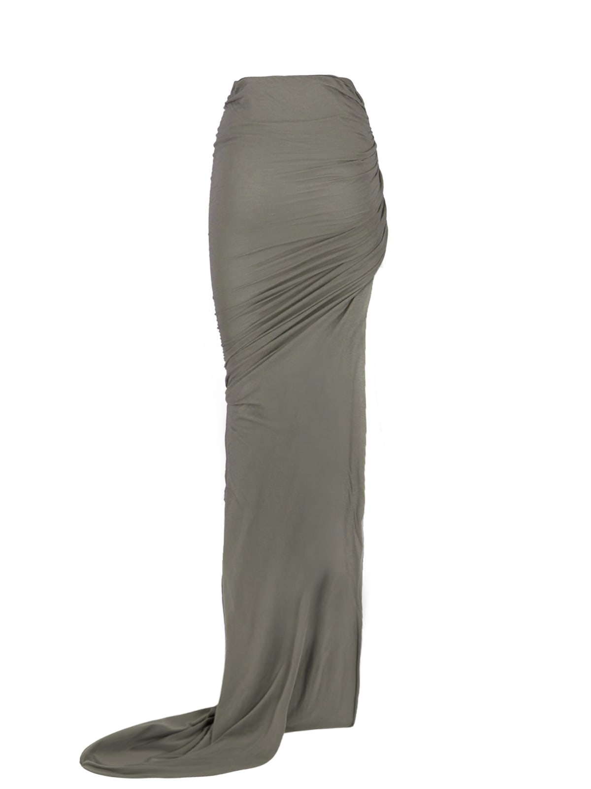 Rick Owens Edfu Asymmetric Ruched Cotton-jersey Maxi Skirt In Gray