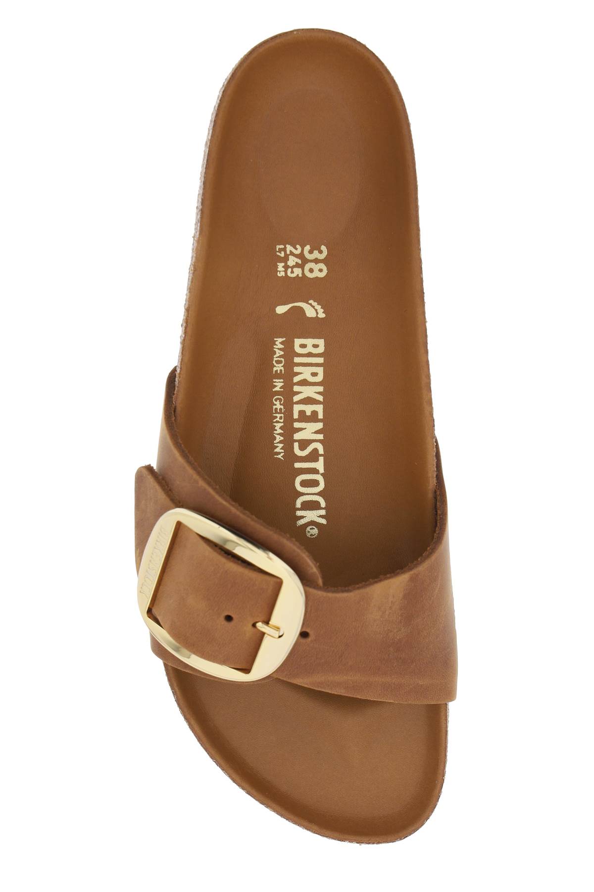 Shop Birkenstock Madrid Big Buckle Slides In Cognac (brown)