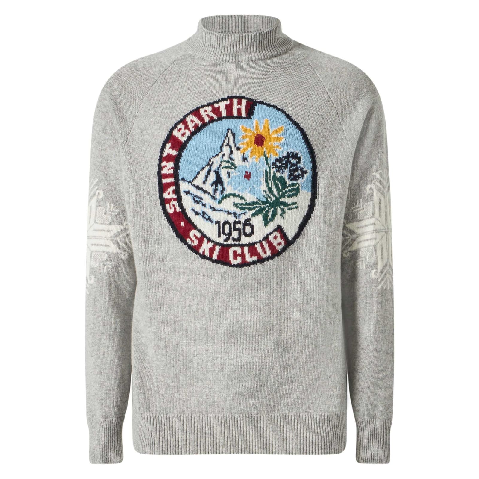 Shop Mc2 Saint Barth Man Half-turtleneck Grey Sweater With Print