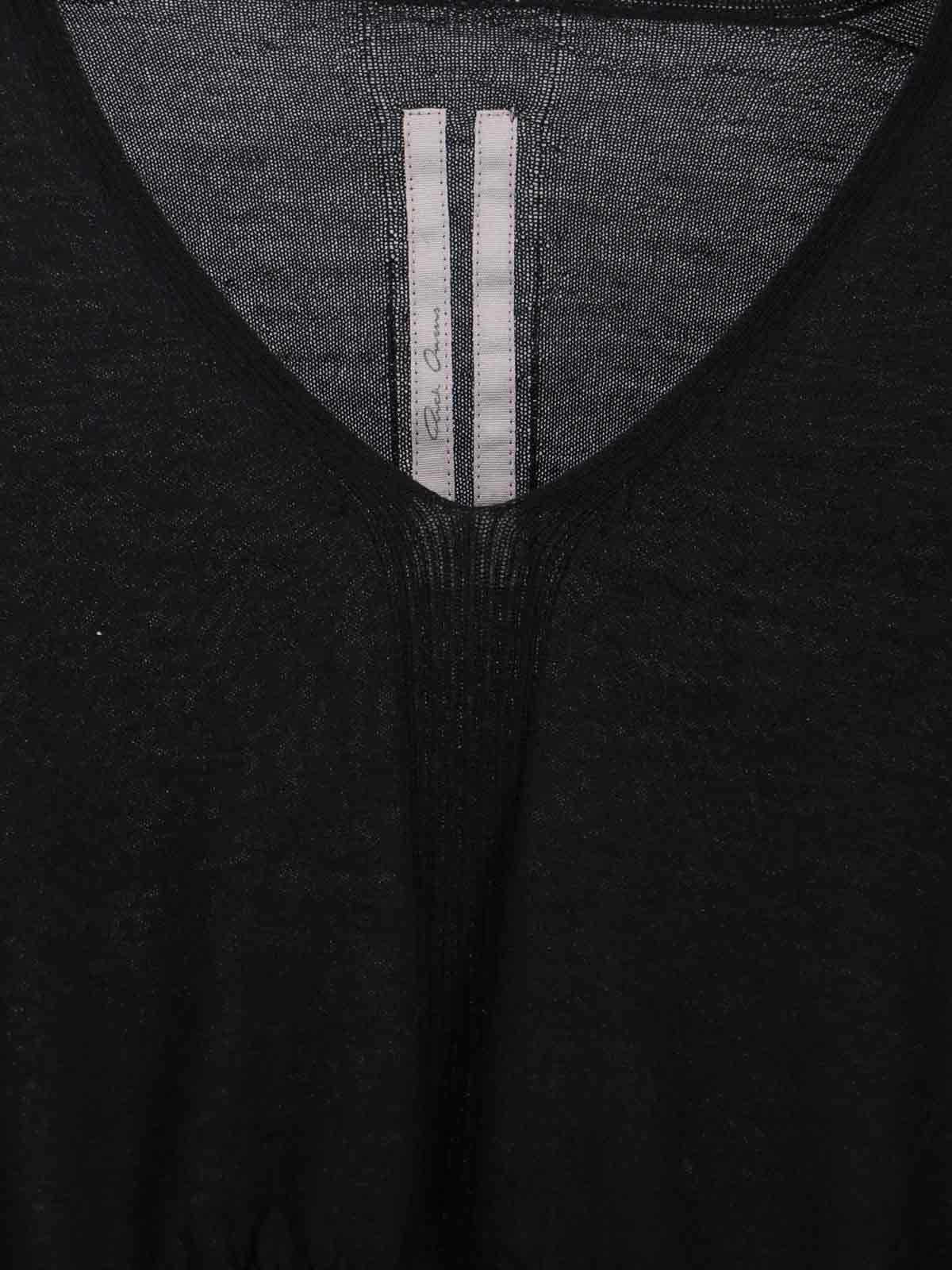 Rick Owens Cropped Long Sleeve Sheer Top V-neck In Black