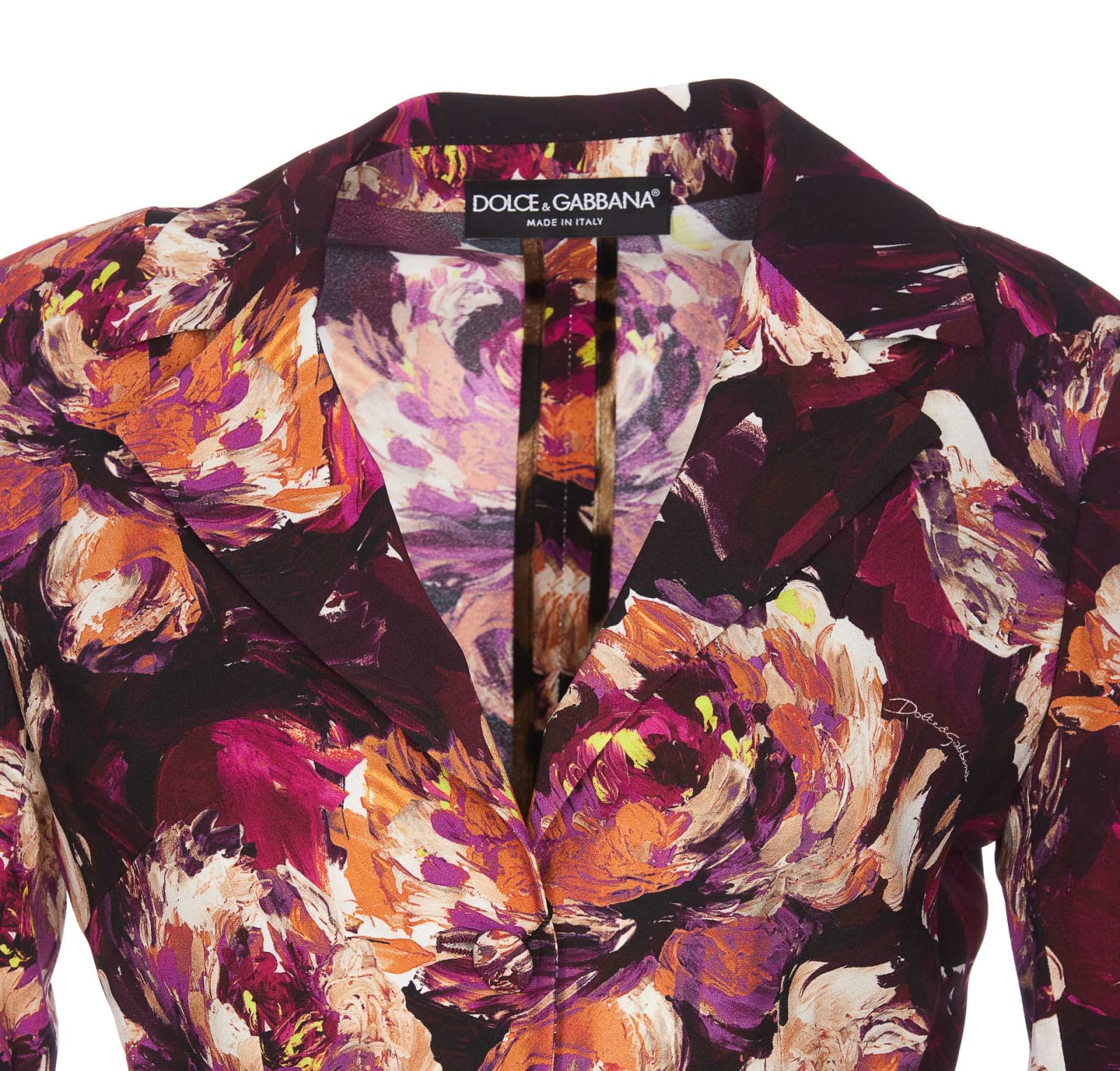 Dolce & Gabbana Floral-print Fitted-waistline Blazer In Multicolor