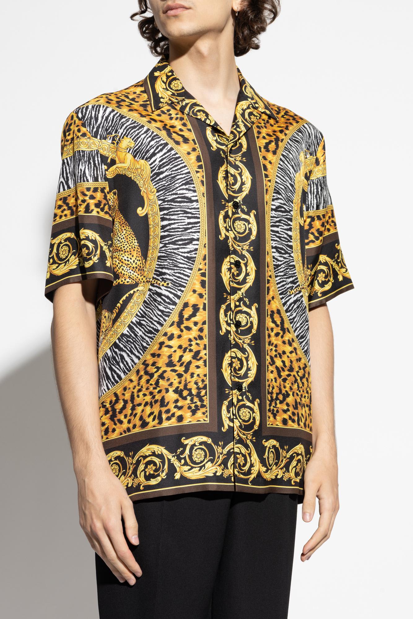 Versace Leopard Printed Short-sleeved Shirt In Multi