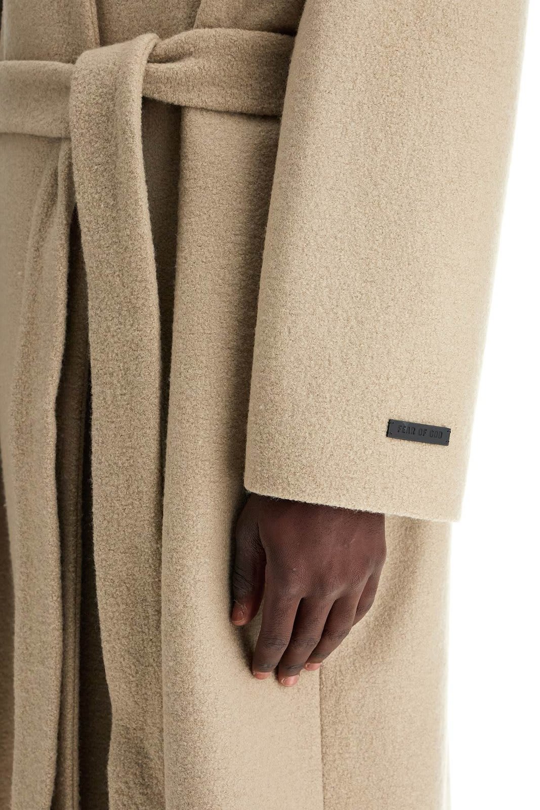 Shop Fear Of God Stand Collar Relaxed Overcoat In Beige