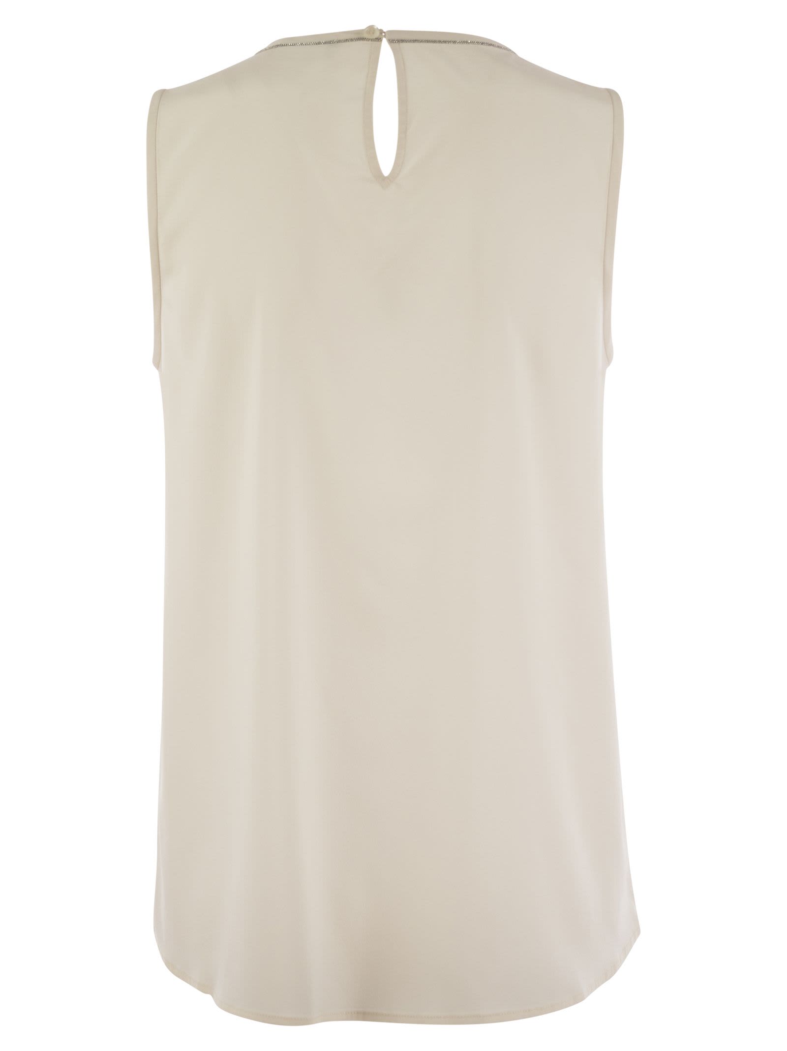 Peserico Stretch Silk Crepe De Chine Top In Pearl