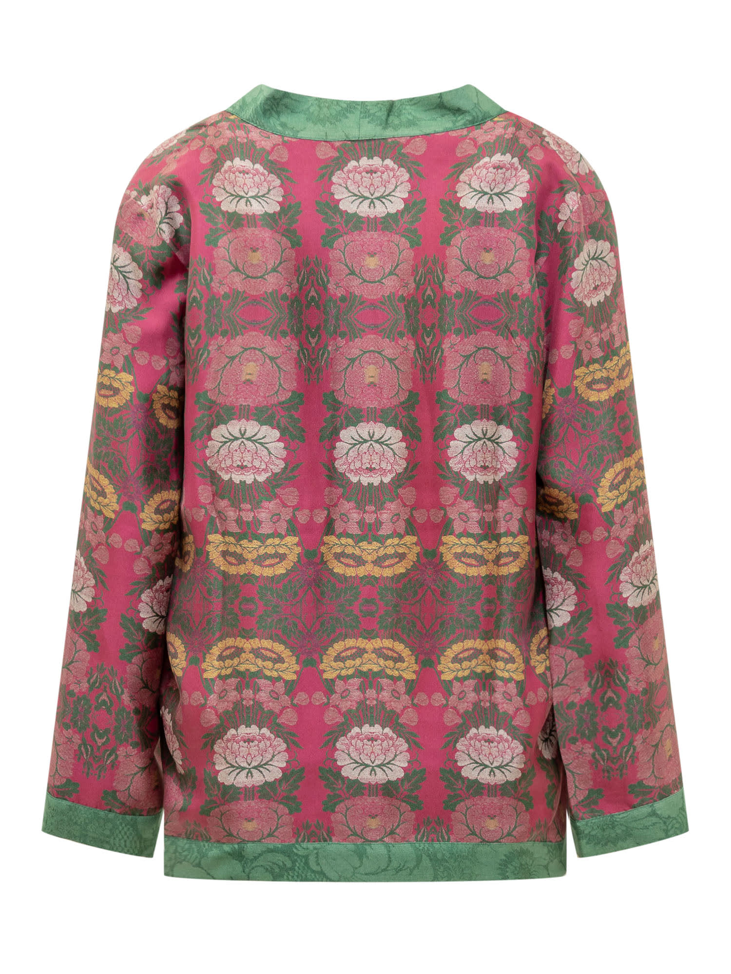 Shop Pierre-louis Mascia Silk Kimono With Floral Pattern In Bordeaux Multi