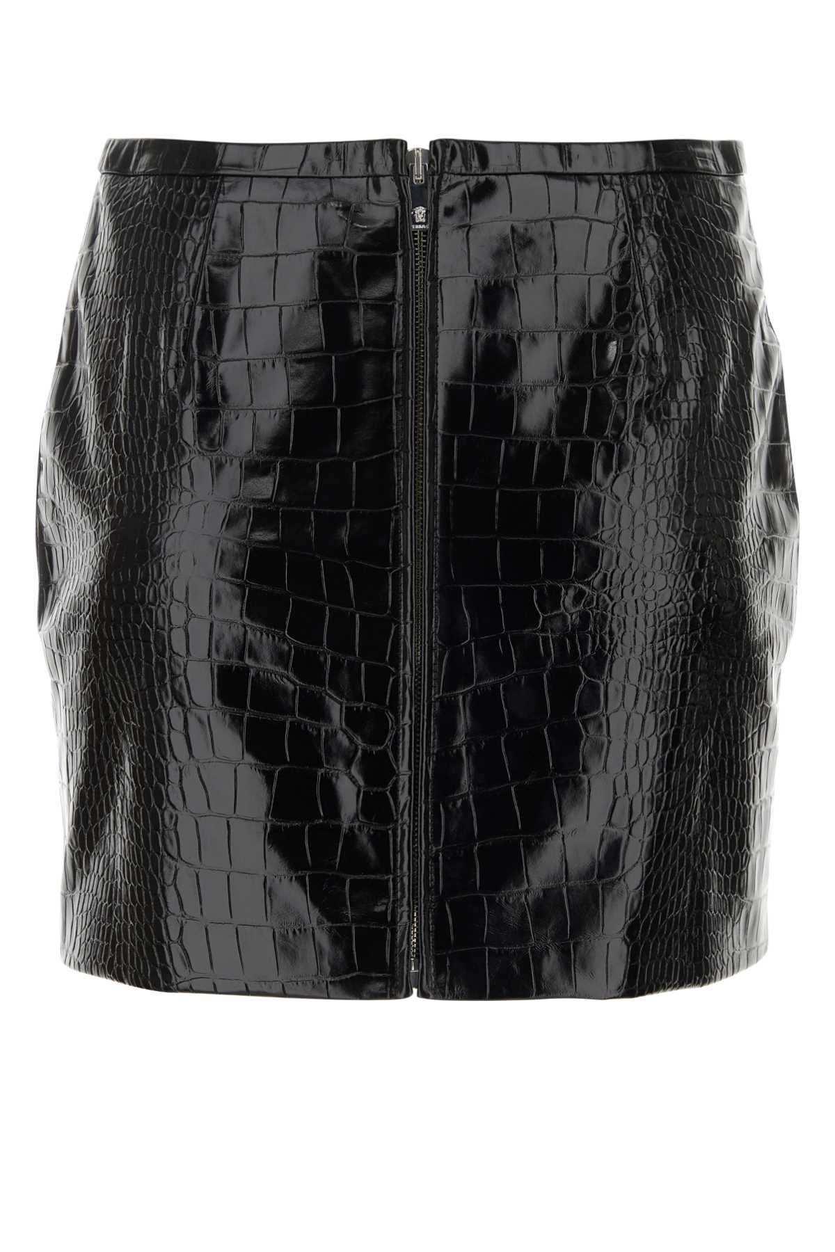 Shop Versace Black Leather Mini Skirt In 1b000