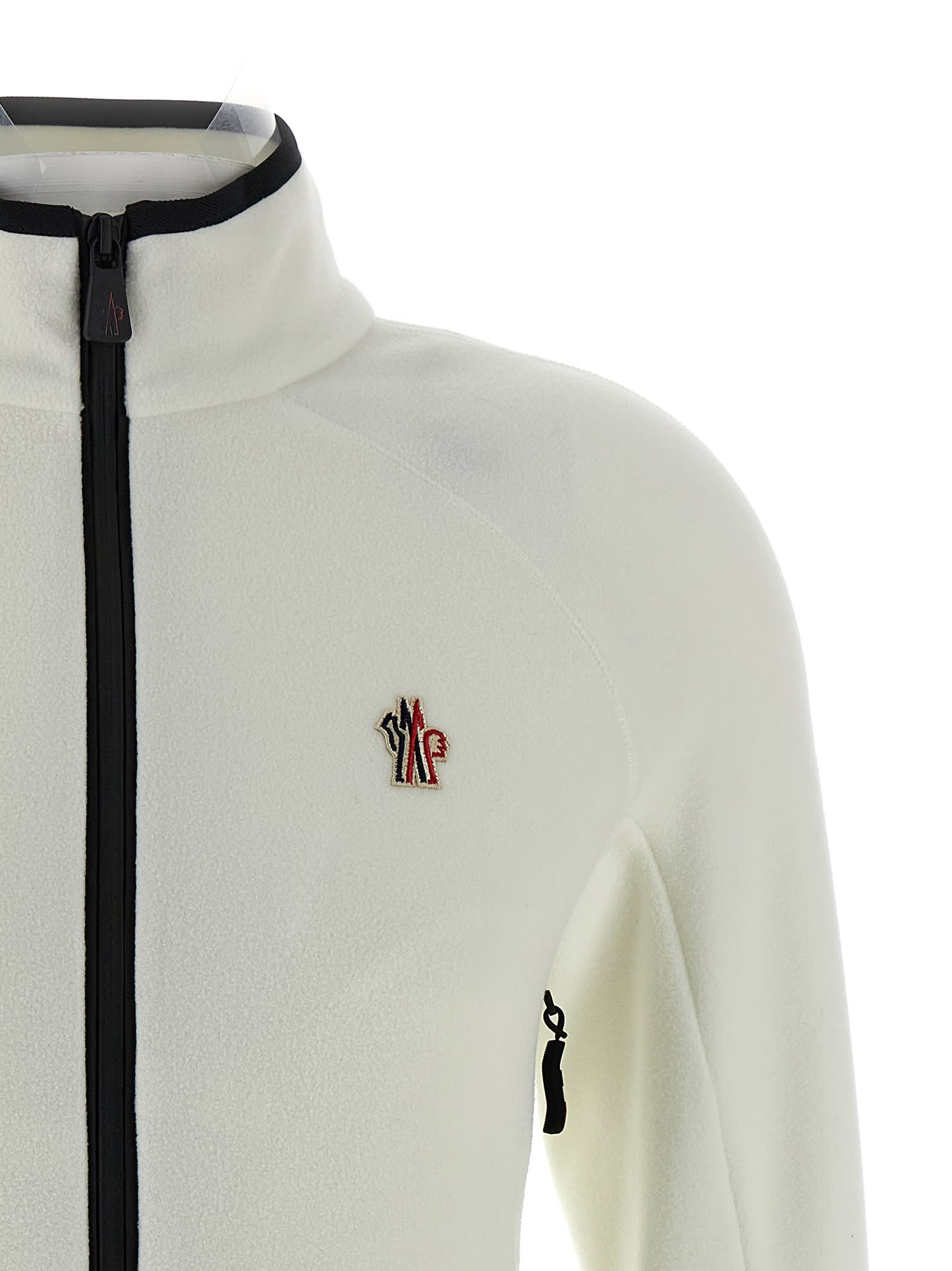 Moncler Fleece Sweatshirt With Zip And Pockets In White