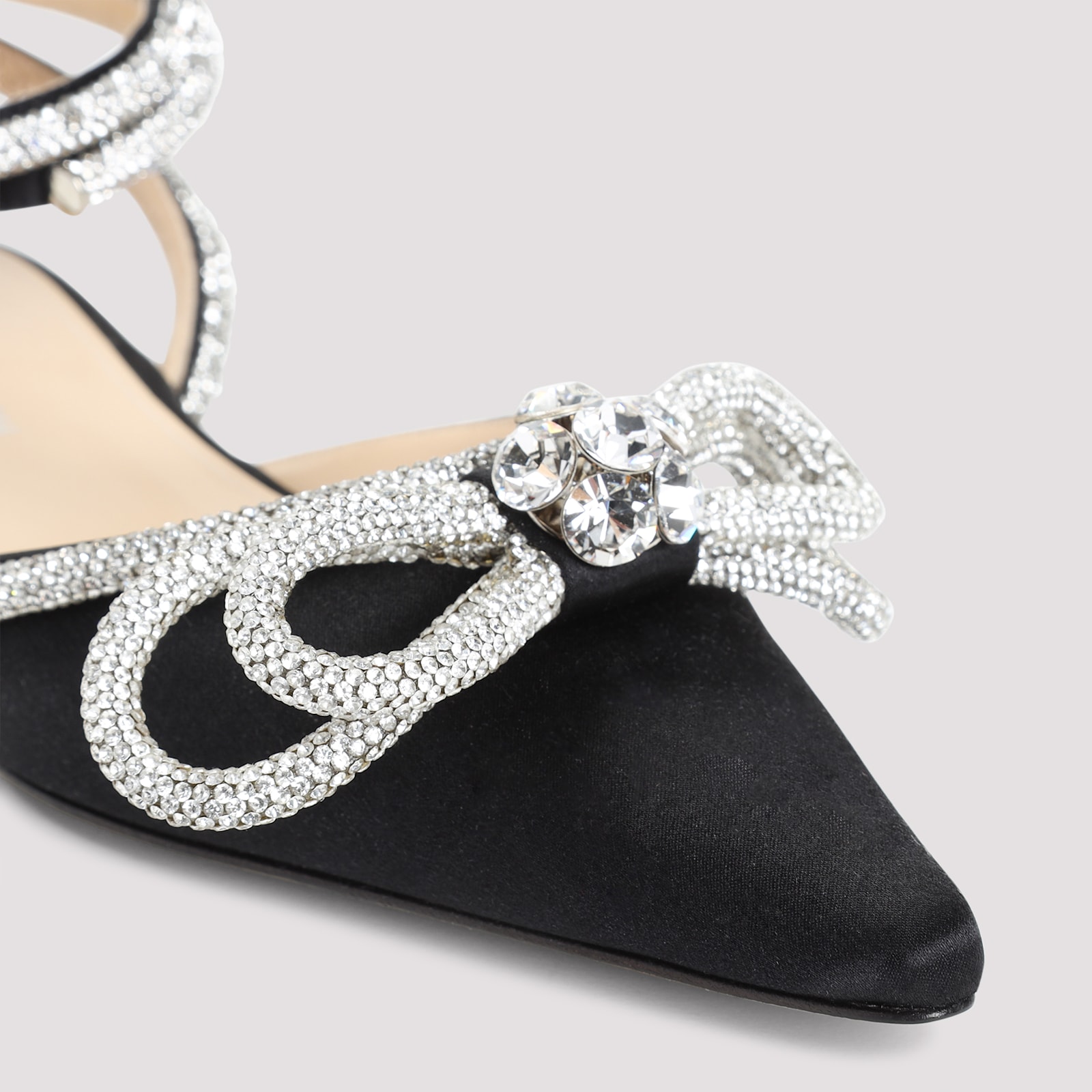 Mach & Mach Black Satin Double Bow Ballerinas In Black