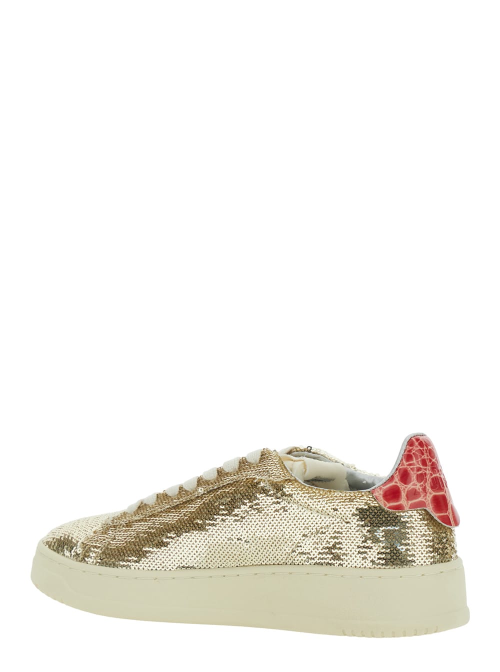 Autry Medalist Gold-colored Sneaker With Contrasting Heel And All-over Bead Application In Leather Blend W In Silver