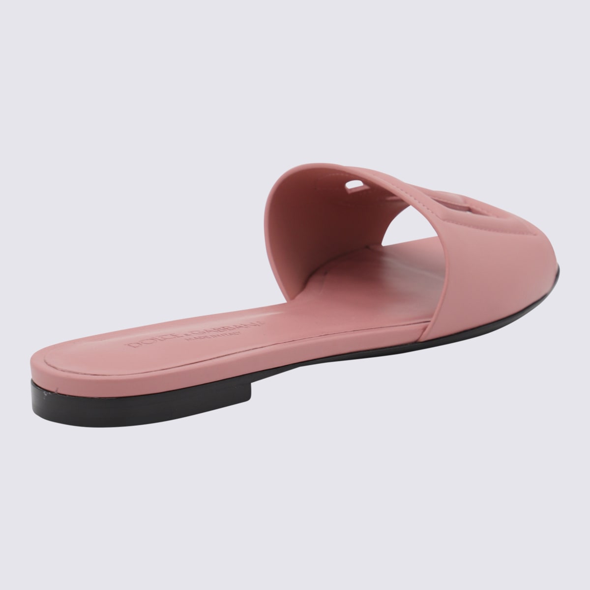 Dolce & Gabbana Women Pink Slide Sandals With Cut Out Logo In Leather Woman
