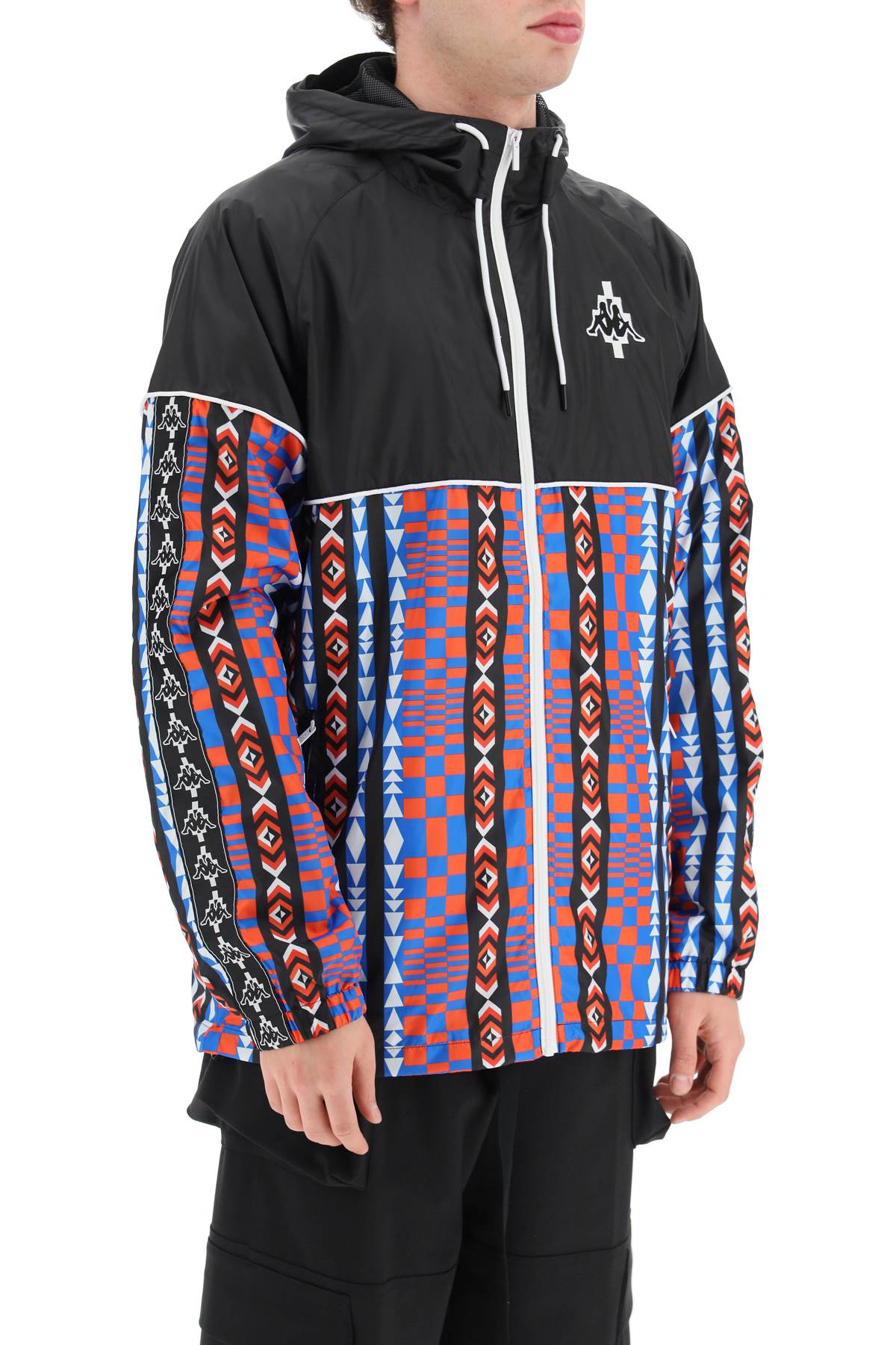 Marcelo Burlon County Of Milan Kappa Windbreaker Jacket With Multicolored Folk Pattern In Black