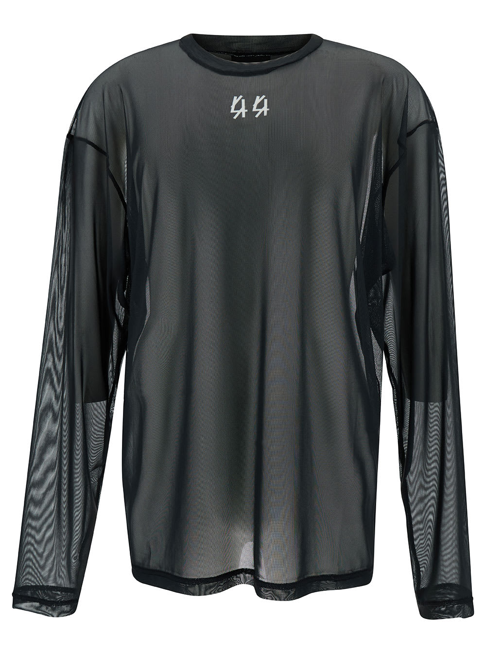 44 LABEL GROUP BLACK LONG SLEEVE TOP WITH CONTRASTING LOGO PRINT IN MESH MAN