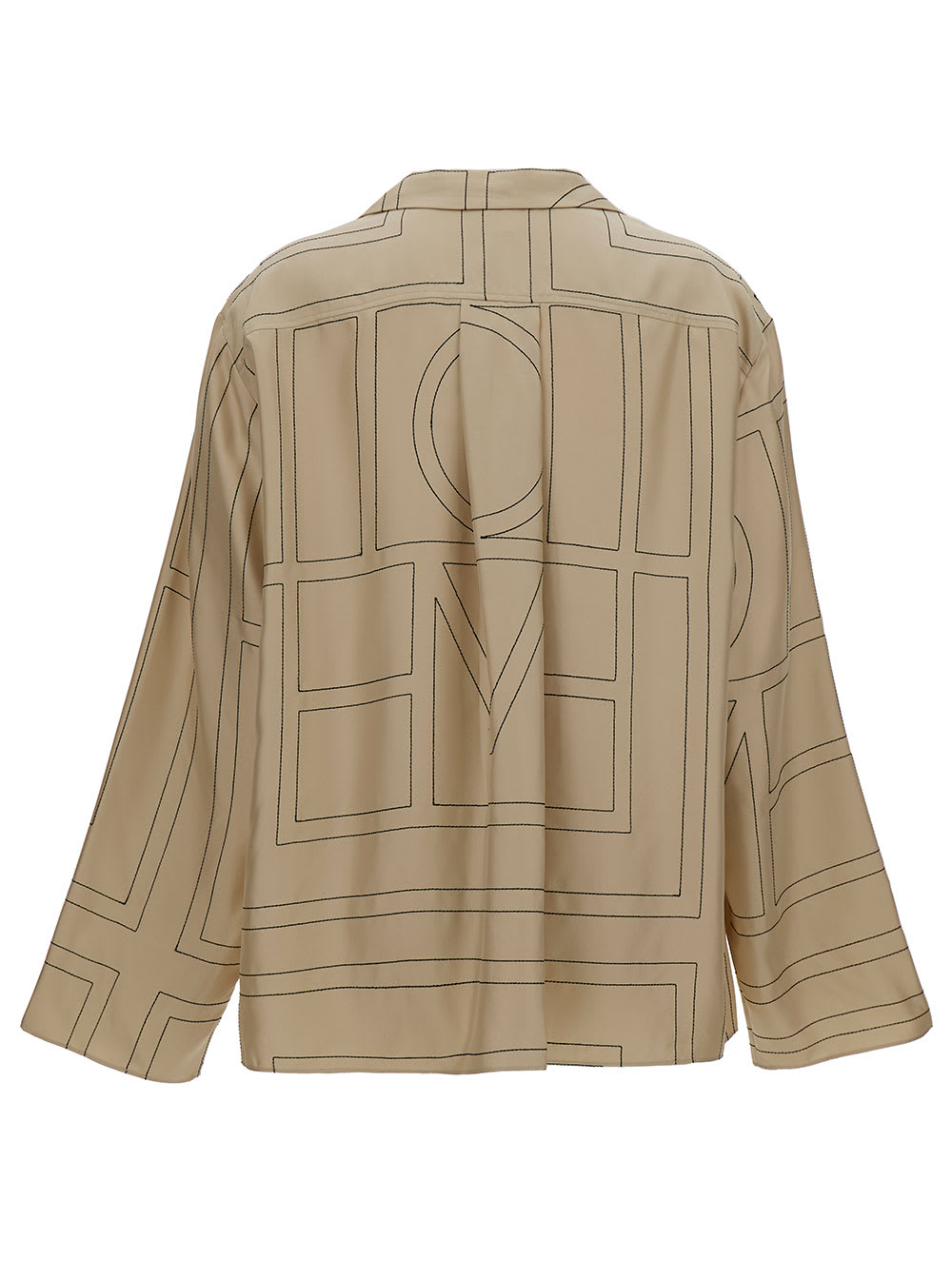 Shop Totême Beige Shirt With All-over Monogram Print In Silk Woman