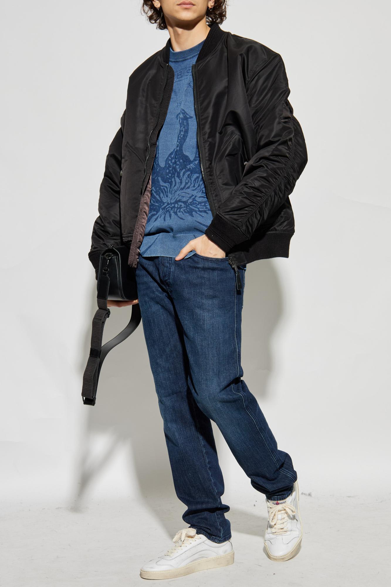 Diesel Phoenix Graphic Crewneck Sweater With Washed Effect In Blue